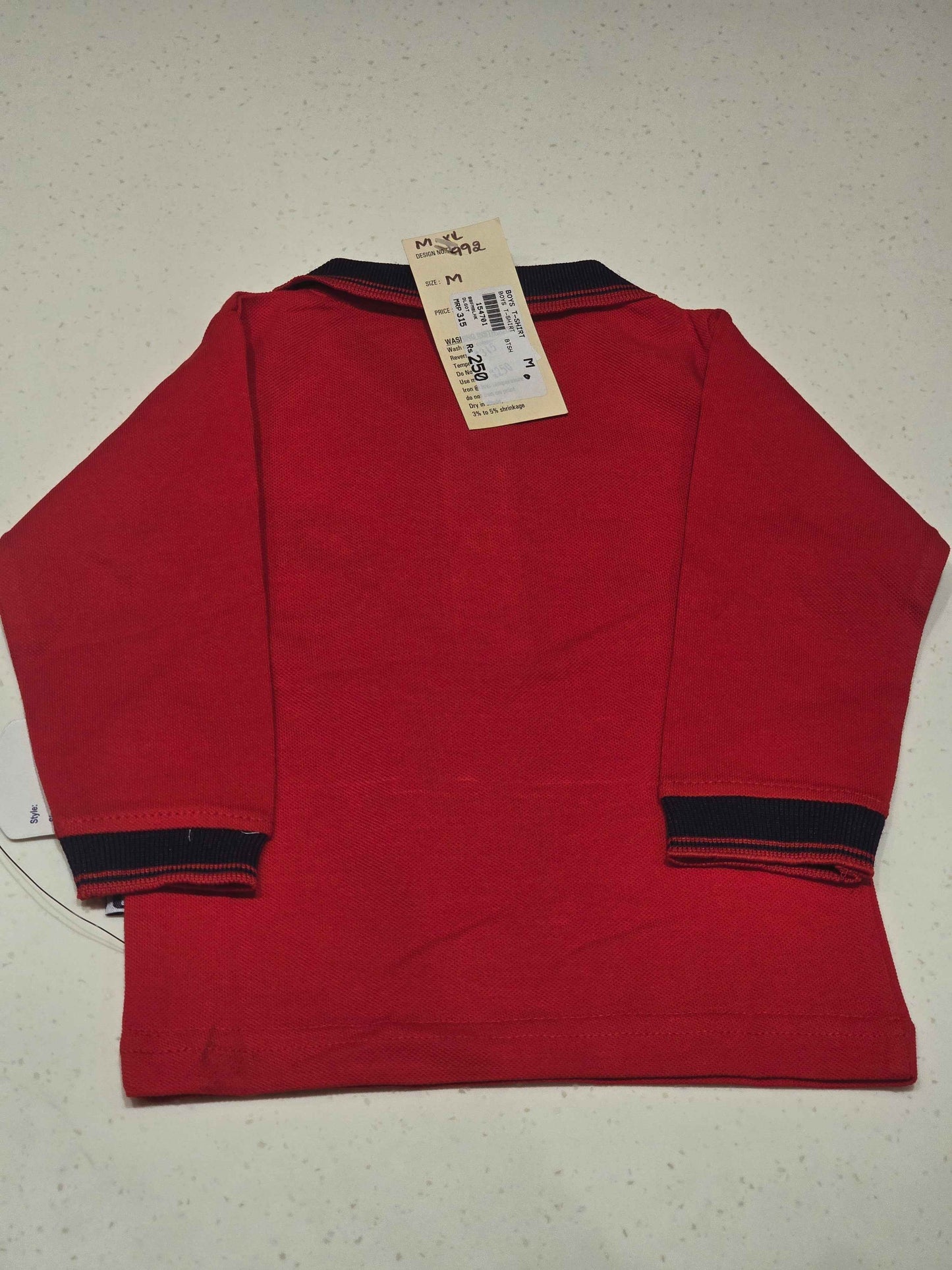 Baby Boys Red Cotton Full Sleeve T Shirt