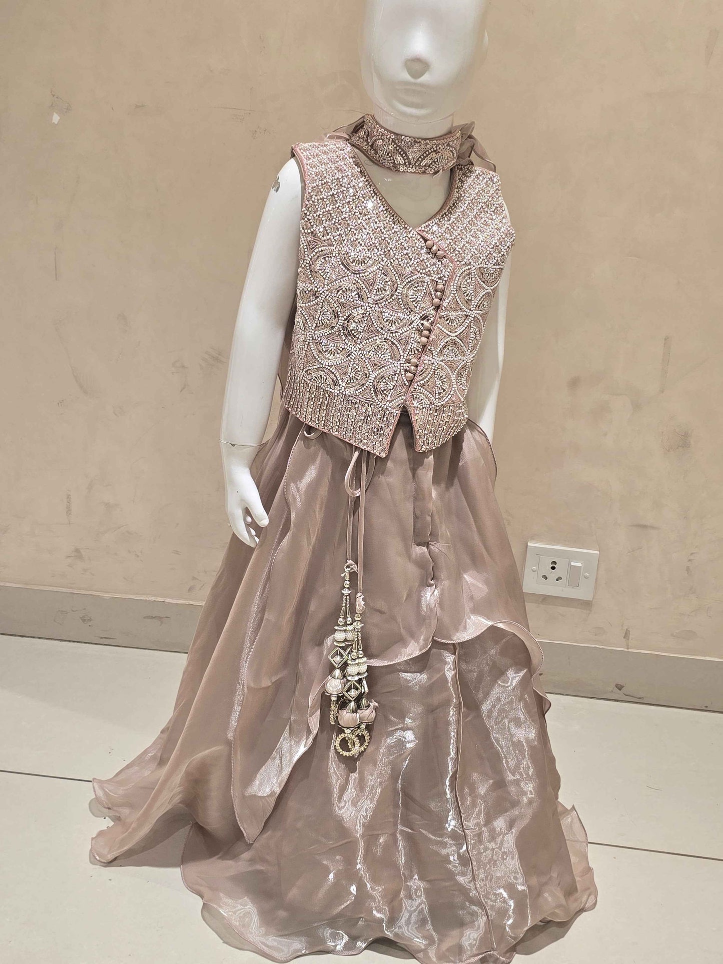 Peach Organza Ghagra Choli for Girls