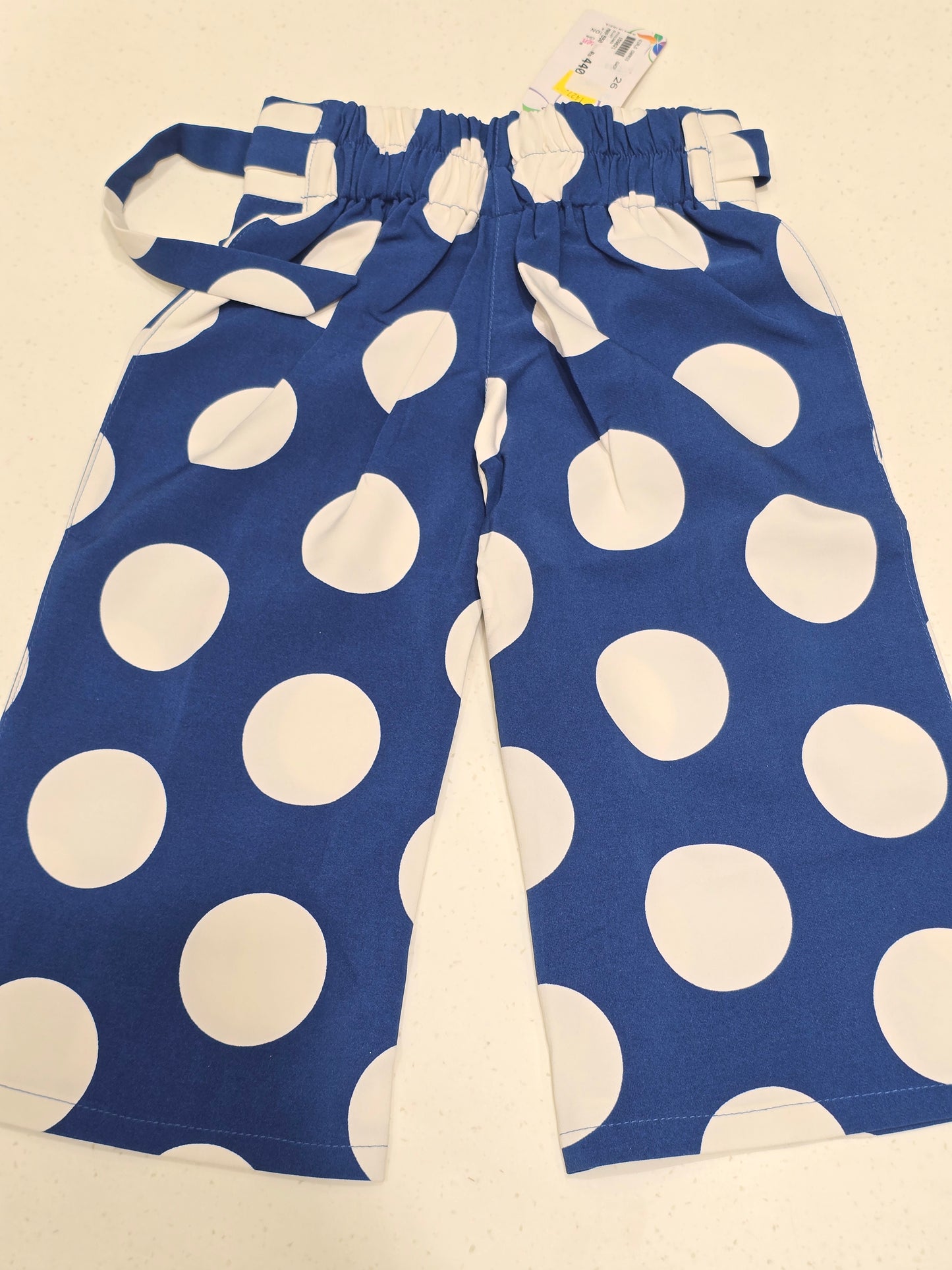Girls Satin Capri Pant in Rose Pink with Polka Dot Print, Elastic Waist and Attachable Belt for Summer Casual Wear