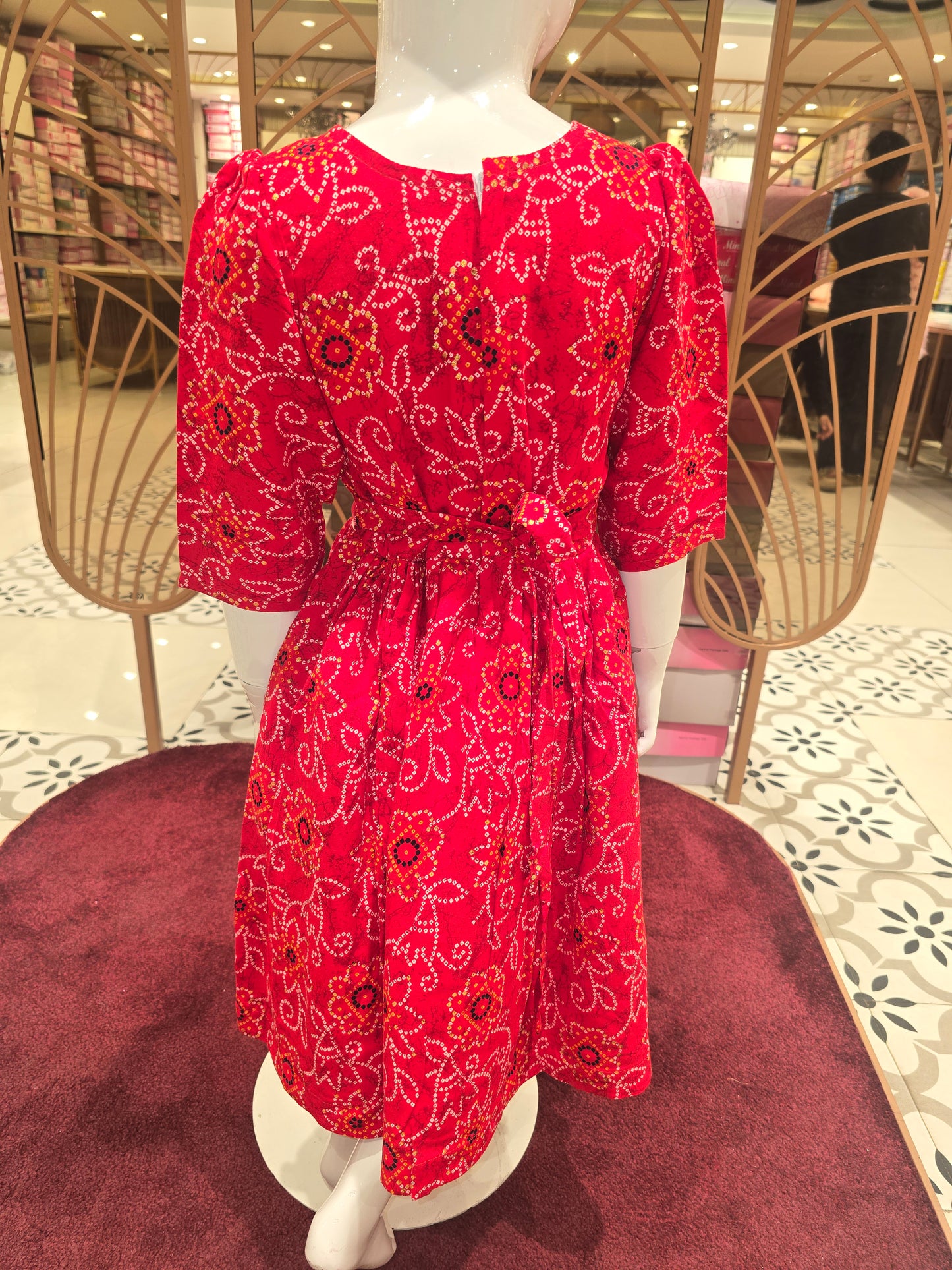 Girls Red Cotton Bandhini Print Western Set