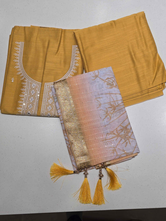 Lemon Yellow Semi Cotton Dress Material