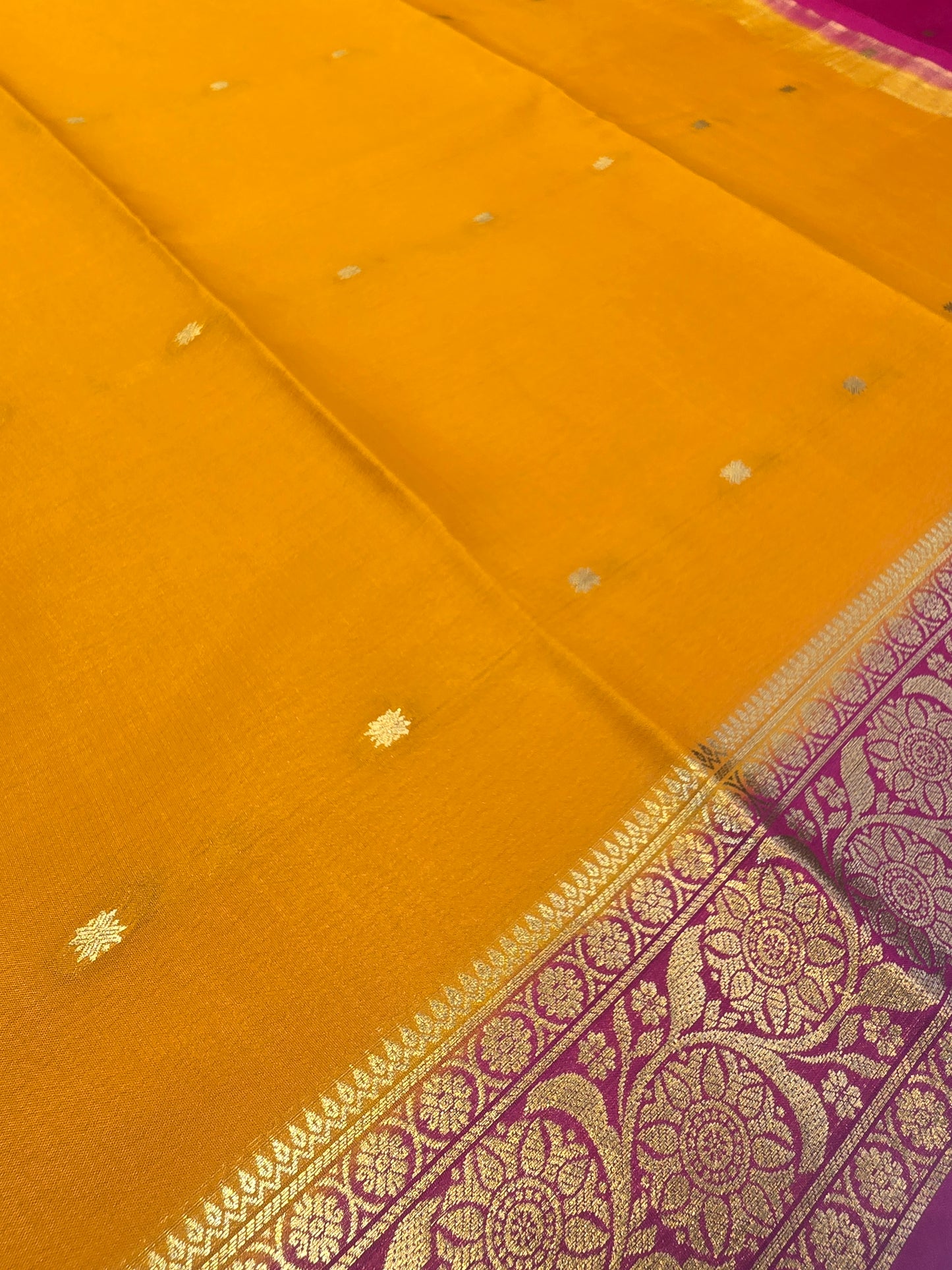 Pure Mysore Crepe Silk Saree with Butta Design and Traditional Zari Border | Lightweight Festive & Wedding Wear Saree