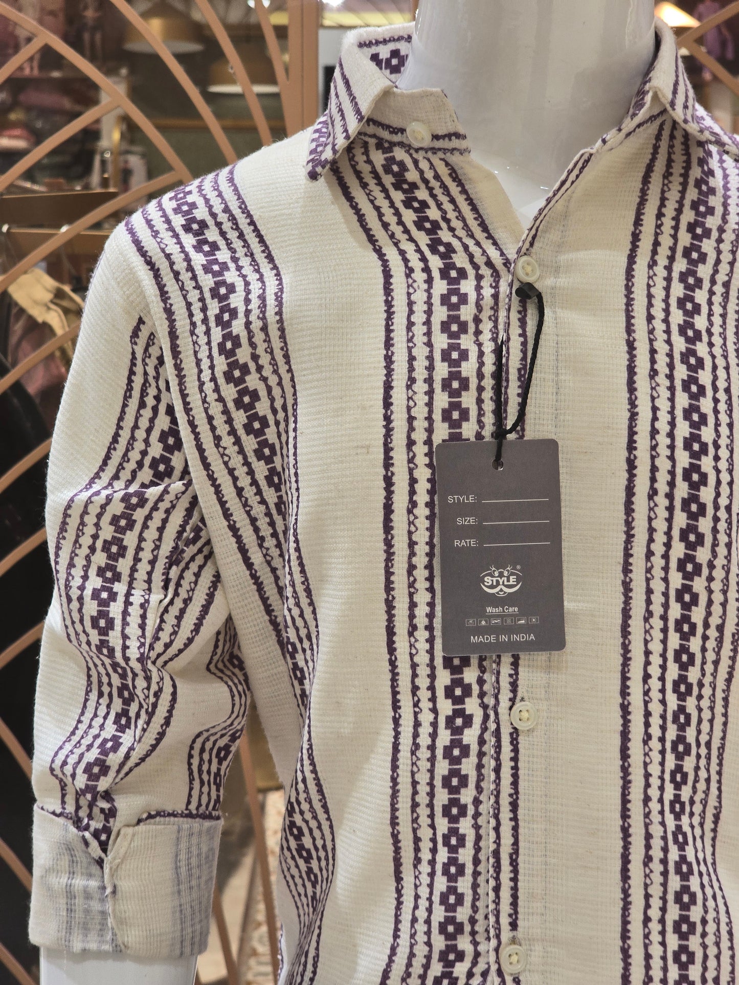Half White Purple Cotton Printed Shirt for Boys
