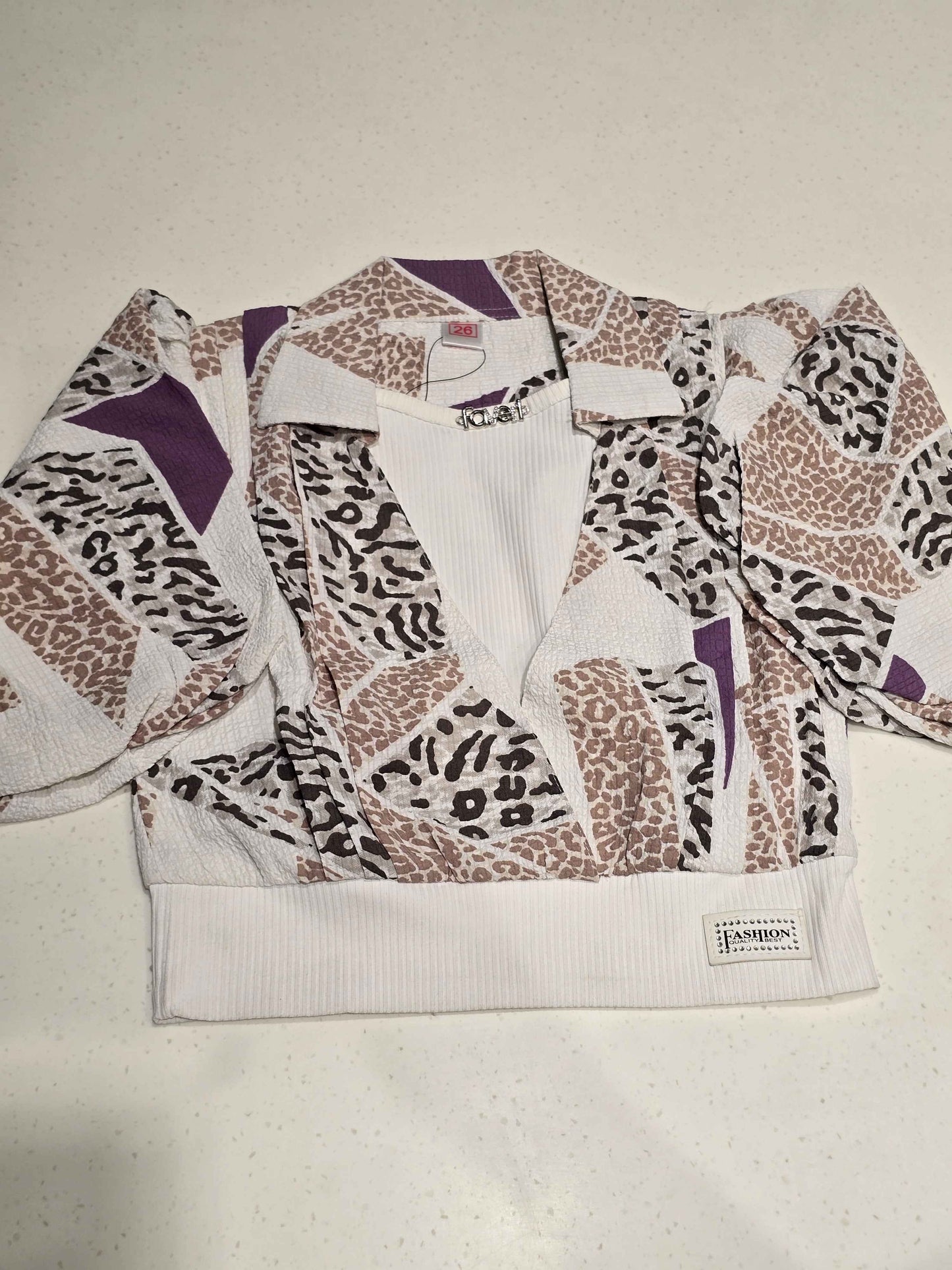 multi-patterned patchwork cropped jacket and top set