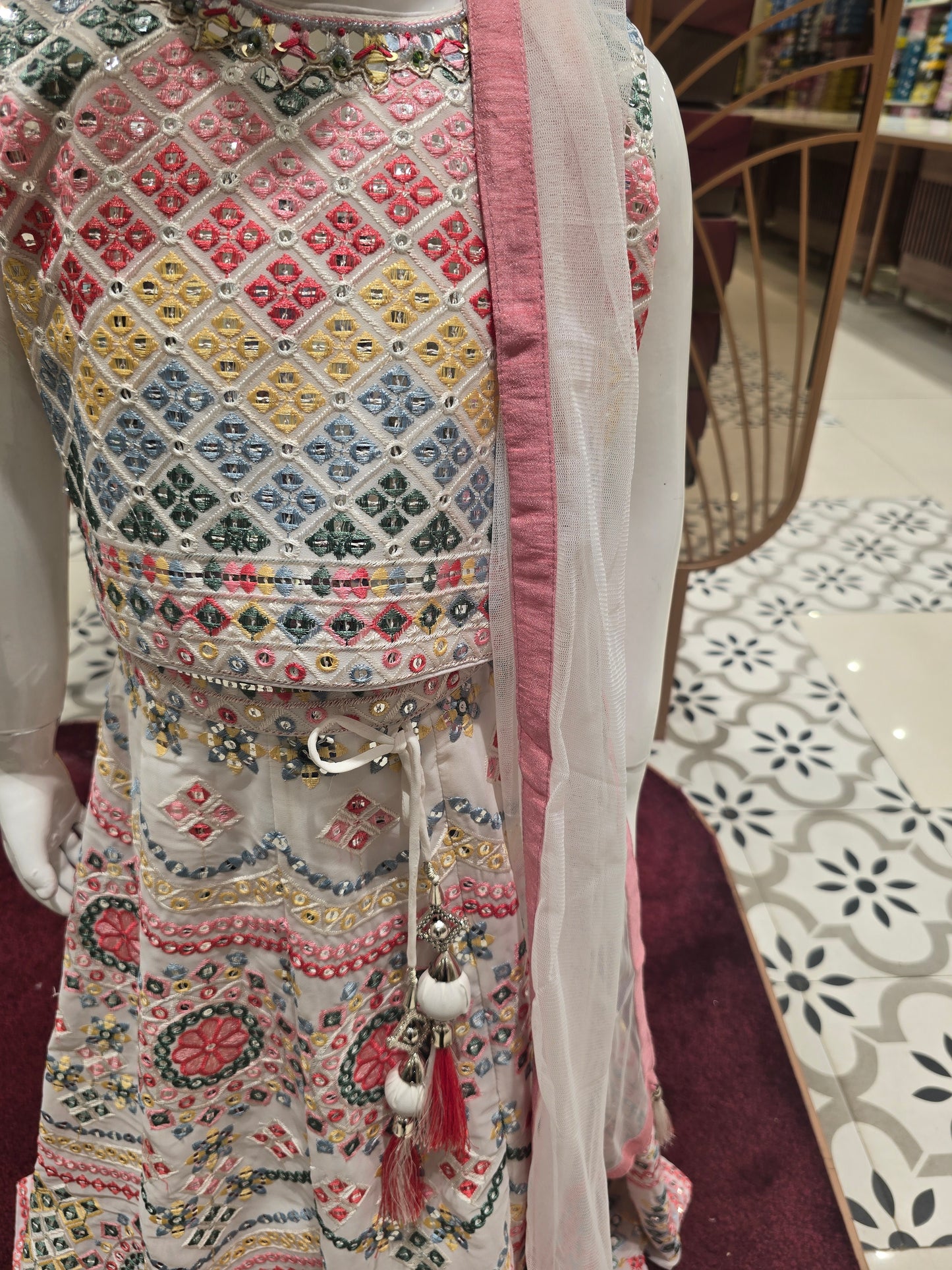 Shiffon with multi color machine  embroidery work and top to bottom party wear