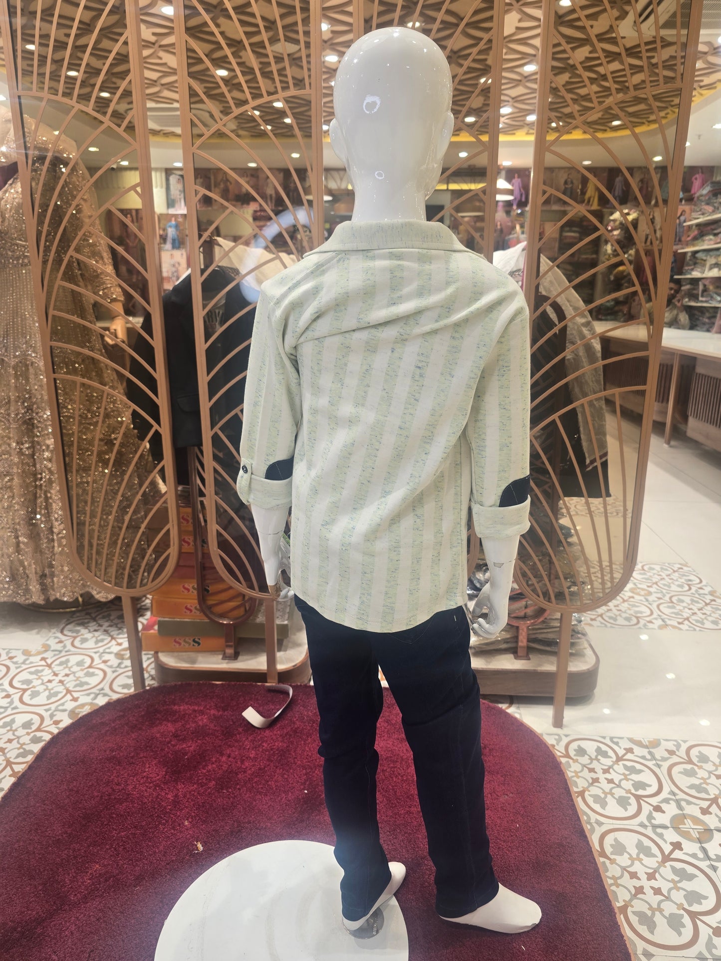 Boys Lycra Cotton 3 Piece Summer Wear Set in Sea Green and White Script Print with Blazer Pocket Design, Printed T-Shirt and Blue Denim Jeans for Casual and Party Wear
