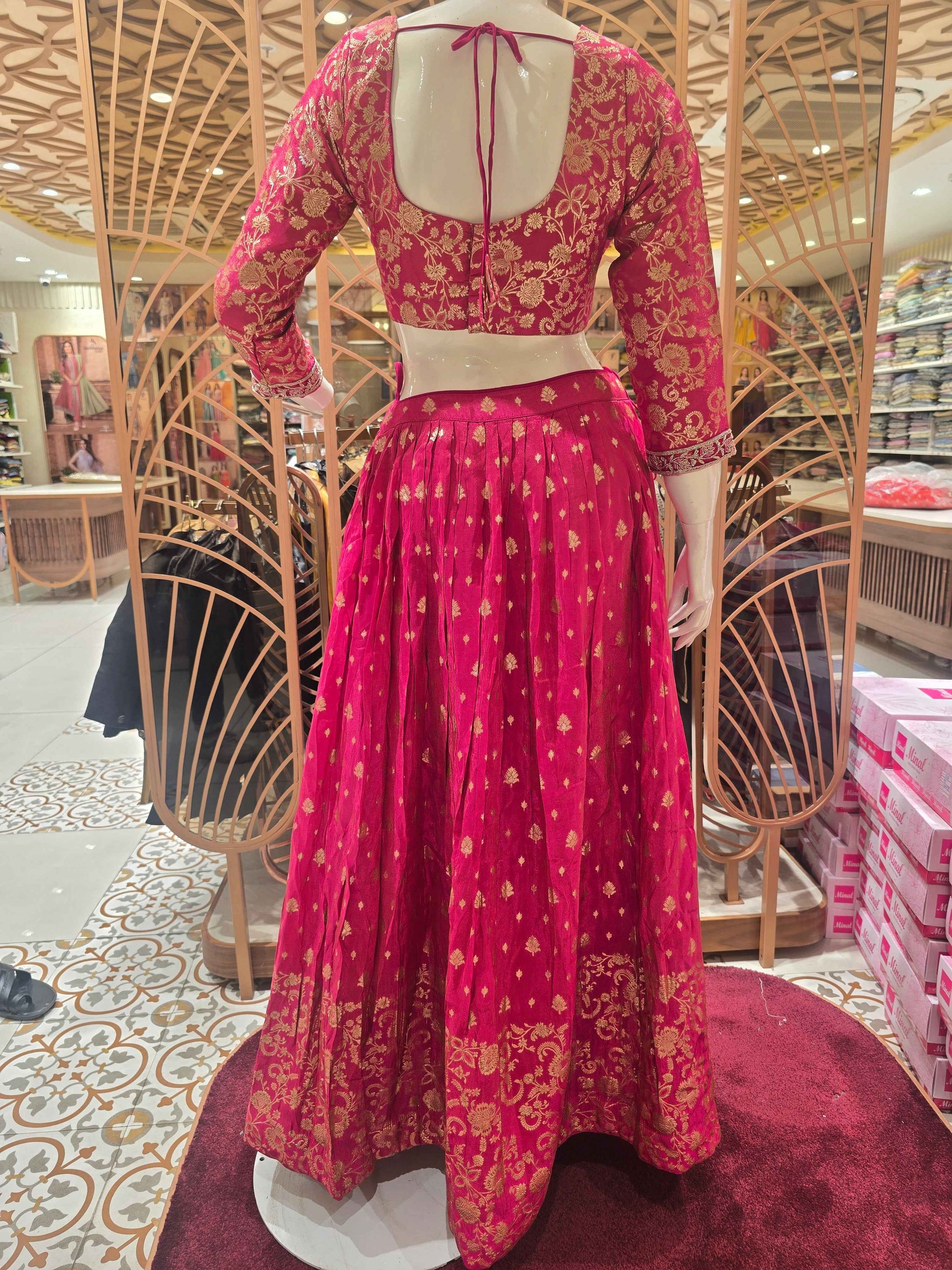 Women Rani Pink Pure Banarasi Lehenga Set