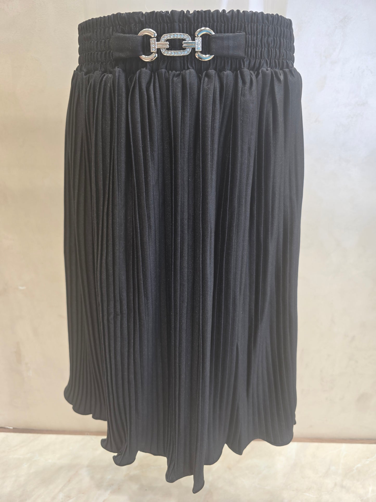Black Lycra ¾ Length Skirt for Girls with Elastic Waistband and Stylish Belt Logo for Casual Wear