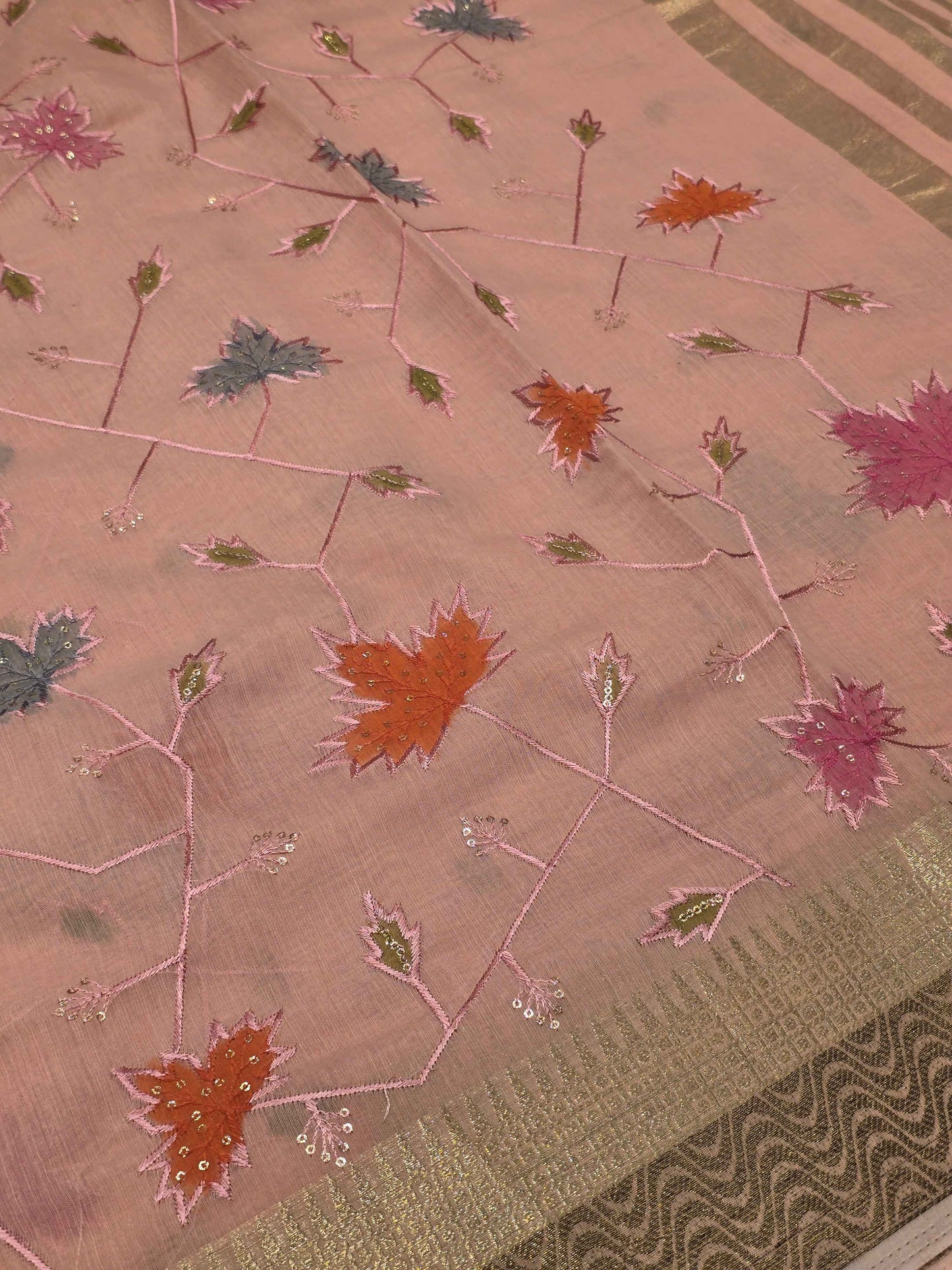 Tussar material multi colour embroidery with sequins work