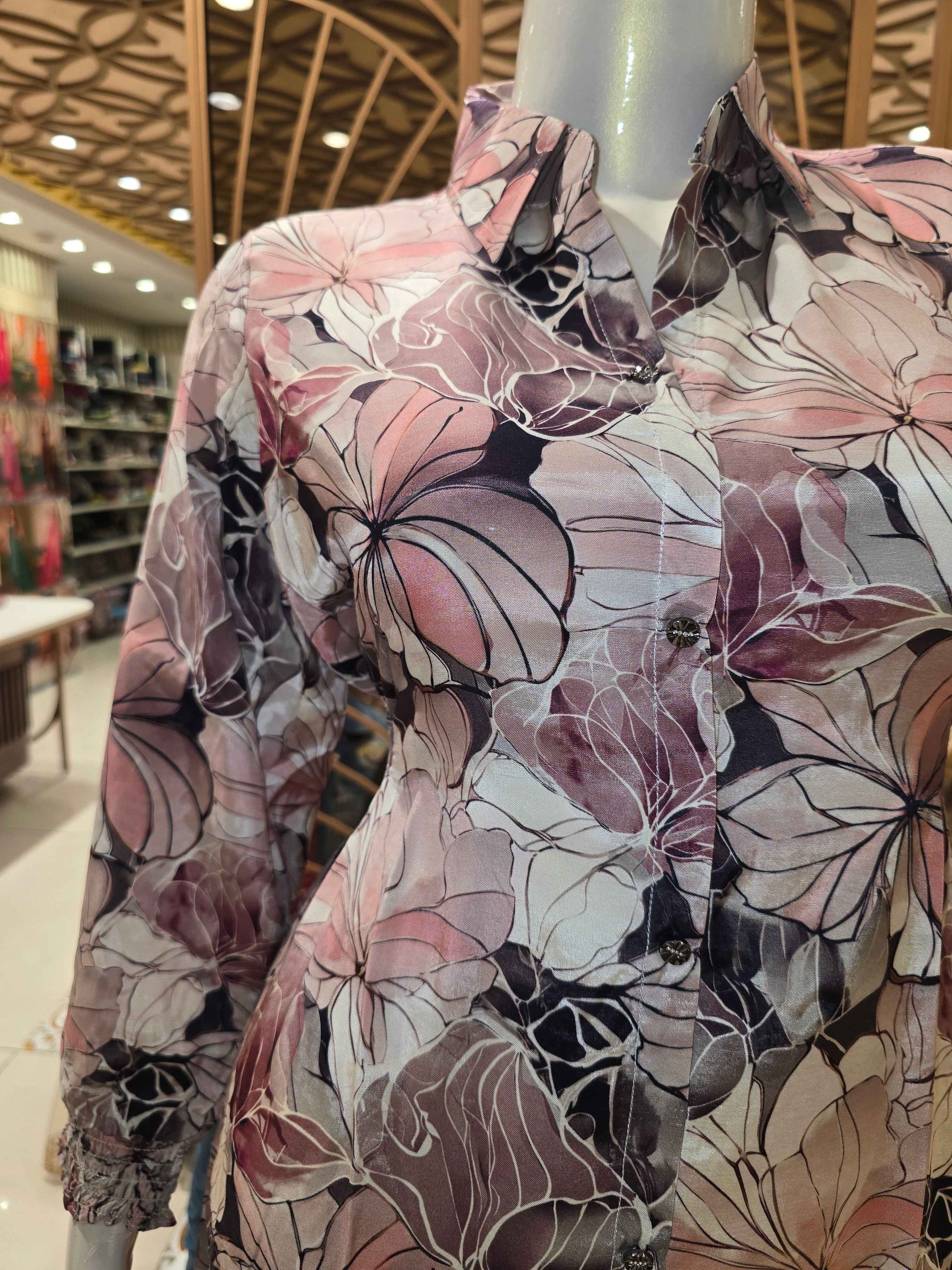 Floin material floral prints western short frock for women with colar neck and ¾ sleeves