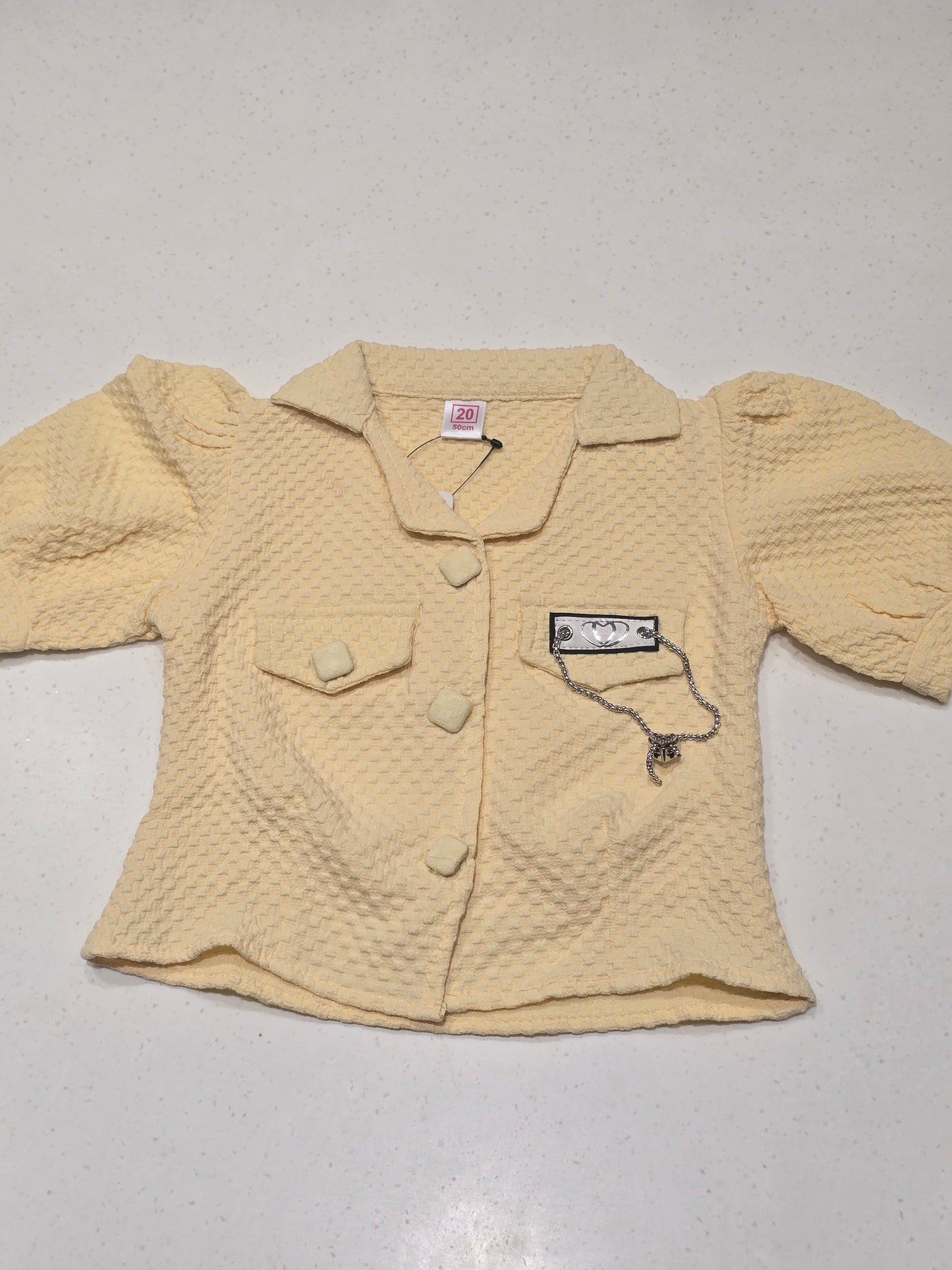 Girls Stretchable Brooch Buff Sleeve T Shirt