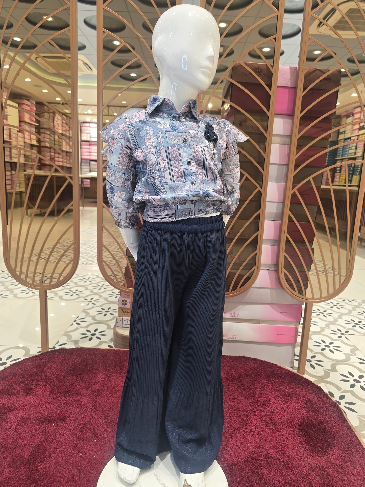 Girls Printed Crepe Palazzo Western Set