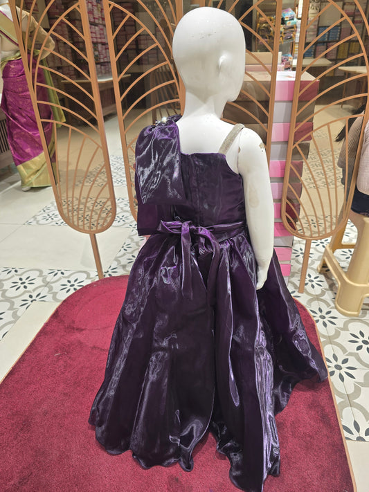 Dark Purple Organza Party Gown for Girls
