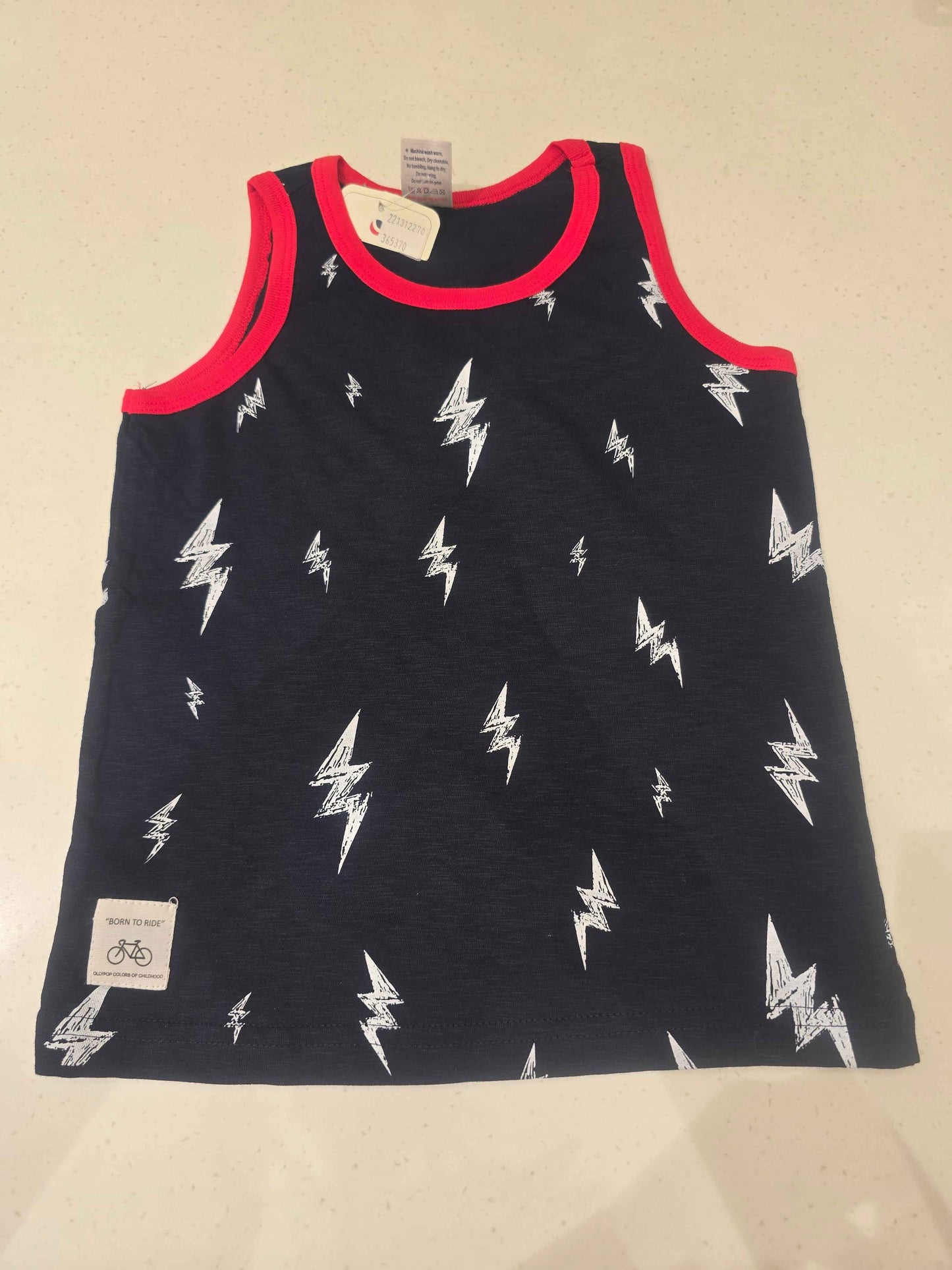 Boys Blue Cotton Printed Sleeveless T-Shirt