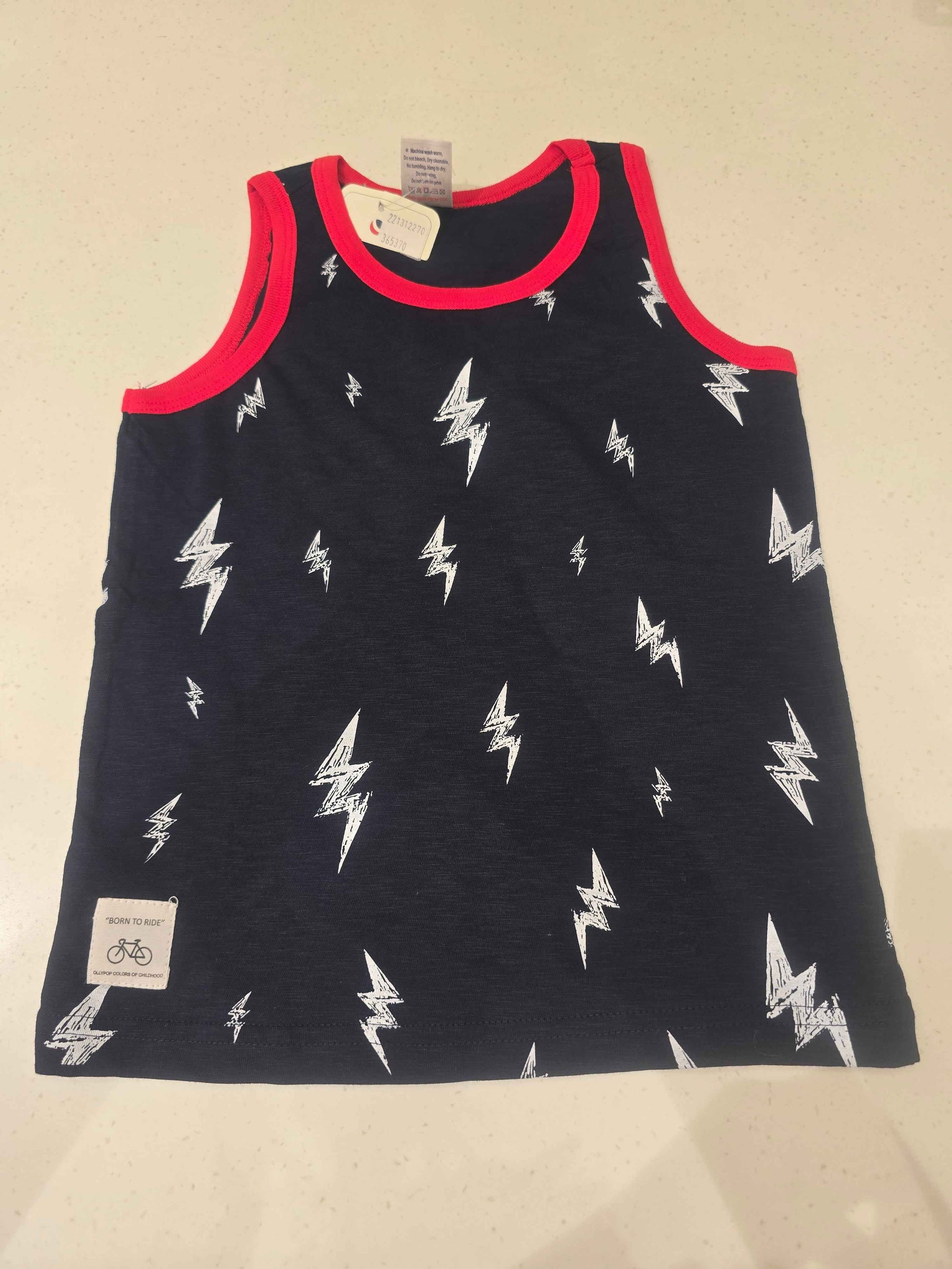 Boys Blue Cotton Printed Sleeveless T-Shirt