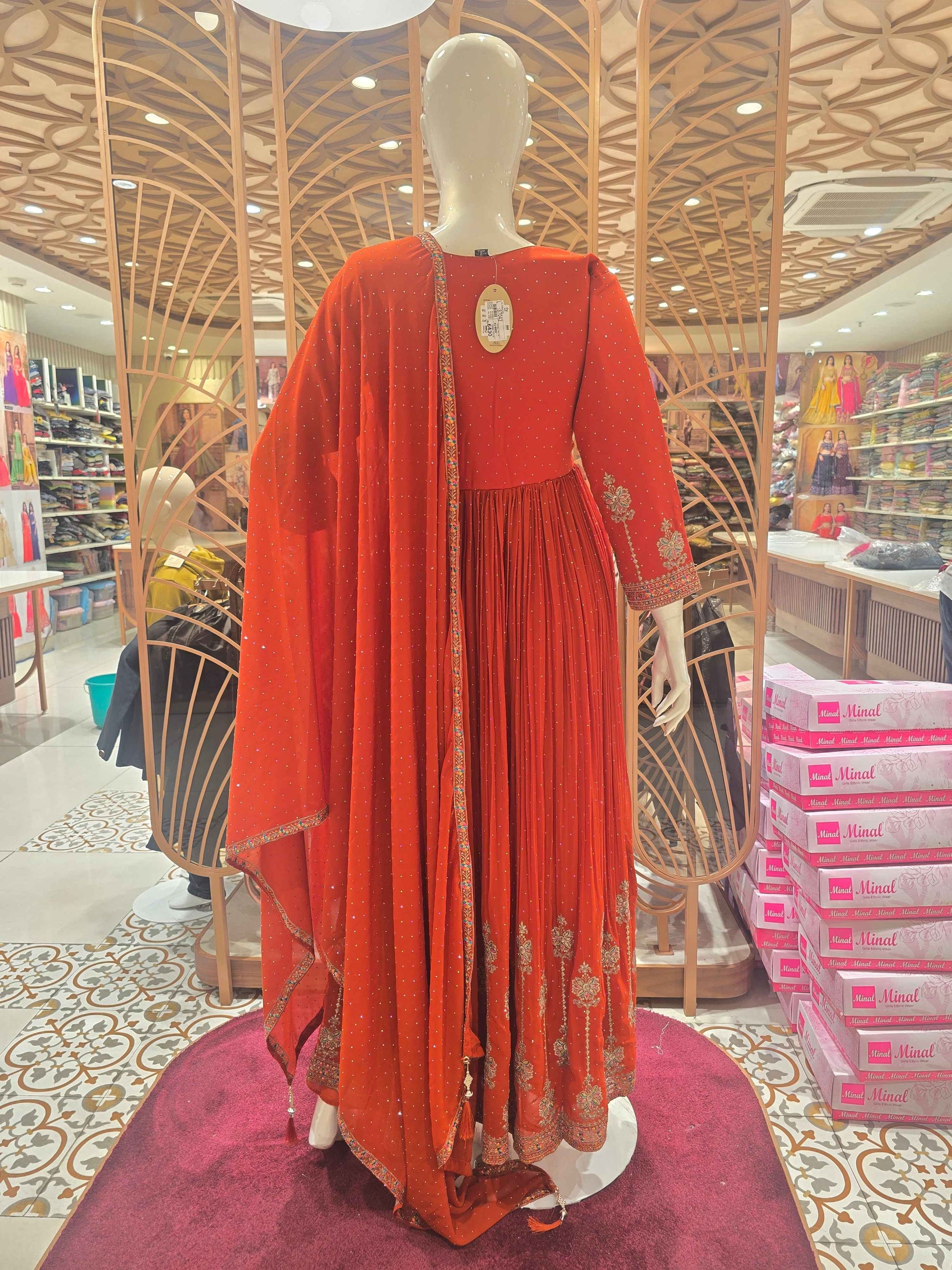 Women Orange Chiffon Anarkali Plazo Set
