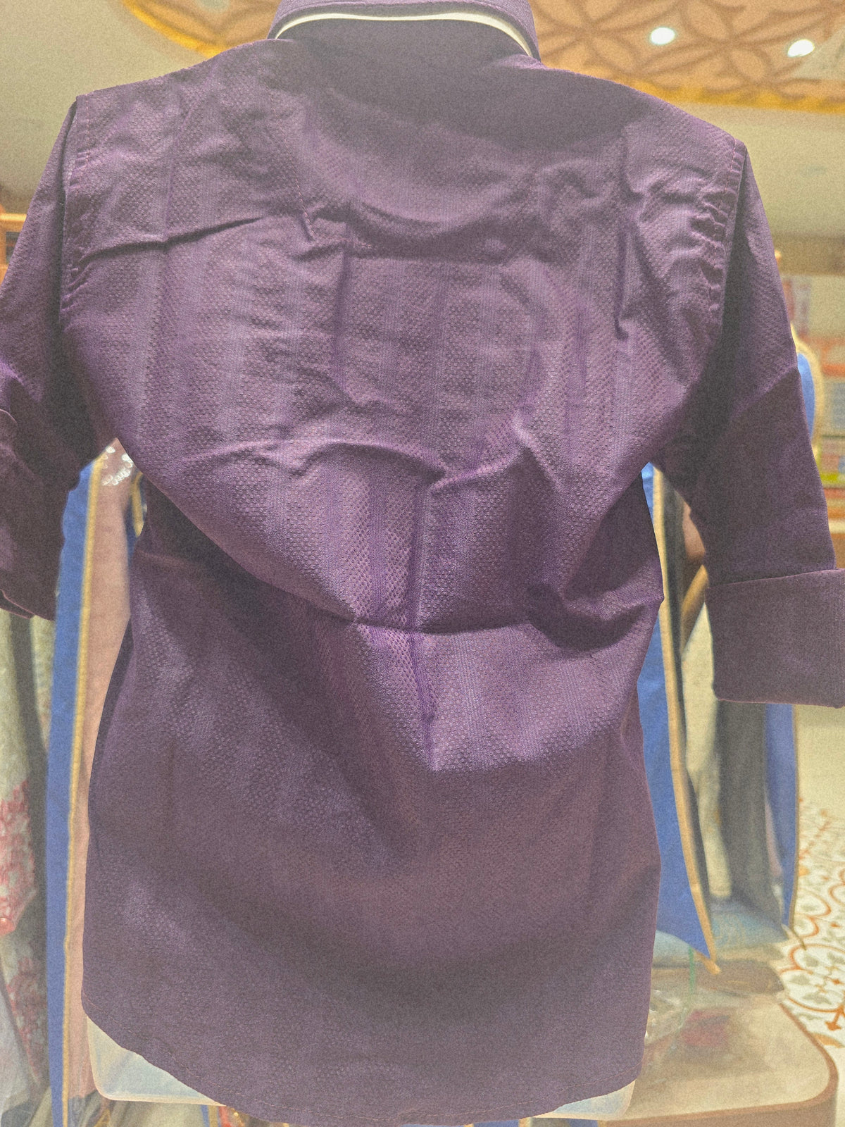 Wine Colored Lycra Cotton Shirt for Boys with Printed Pocket, Full Sleeves and Classic Collared Neck