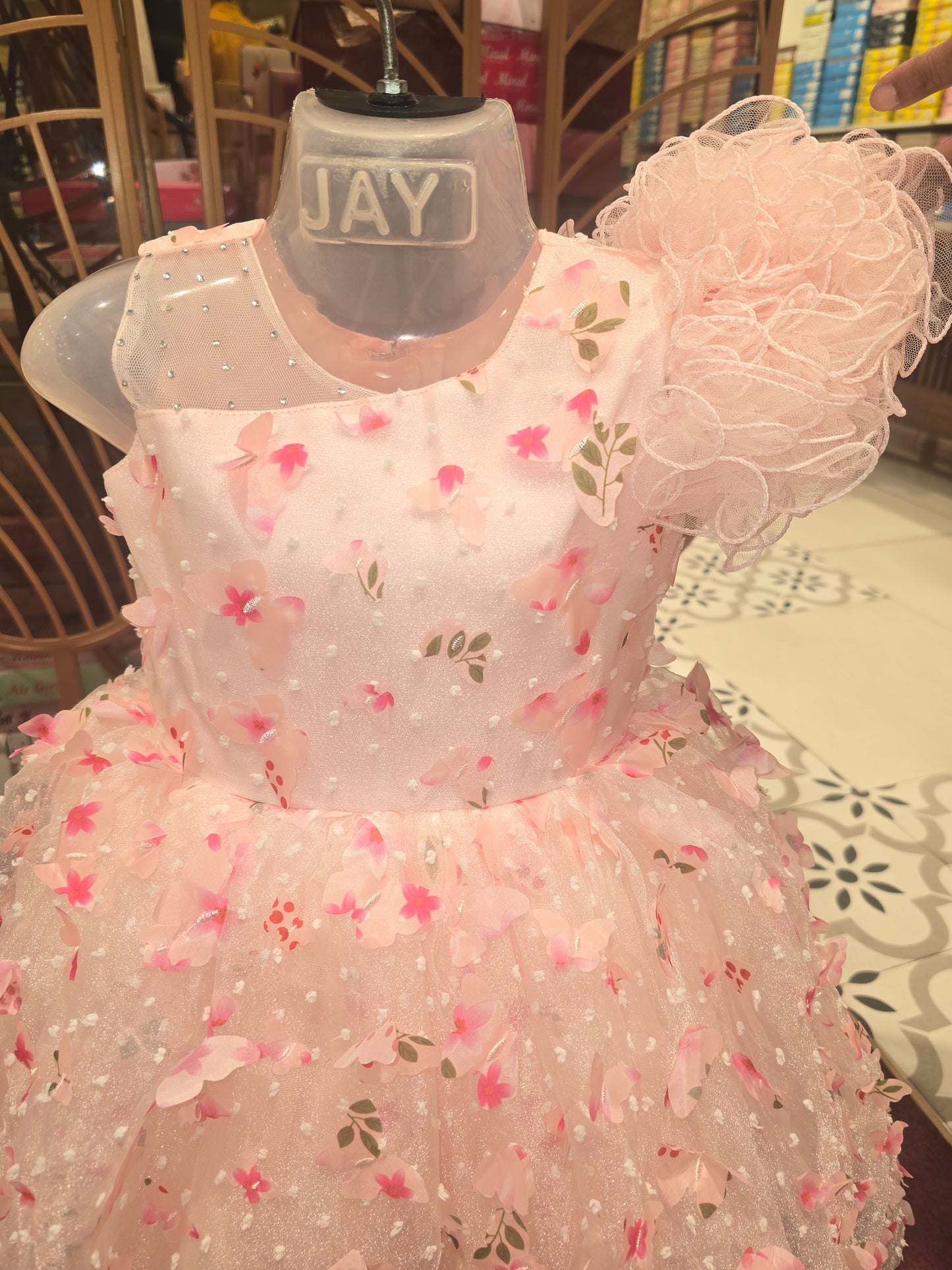 Girls Baby Pink Organza Butterfly Cut Gown