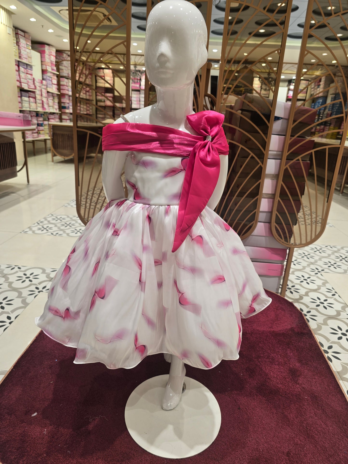 Pink & White Tissue Fabric Spaghetti Strap Party Wear Frock for Girls – Elegant Birthday & Festive Dress