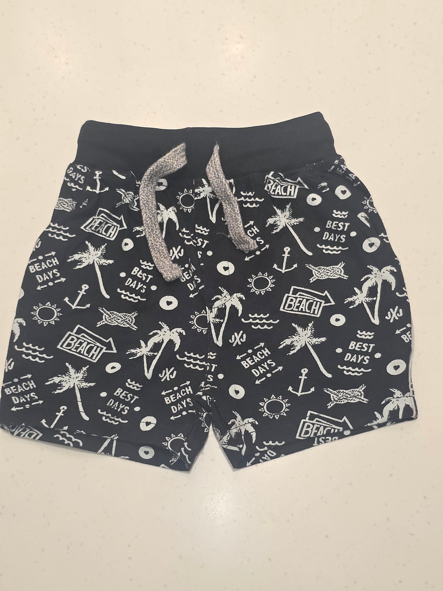 Boy Blue White Printed Cotton Summer Shorts