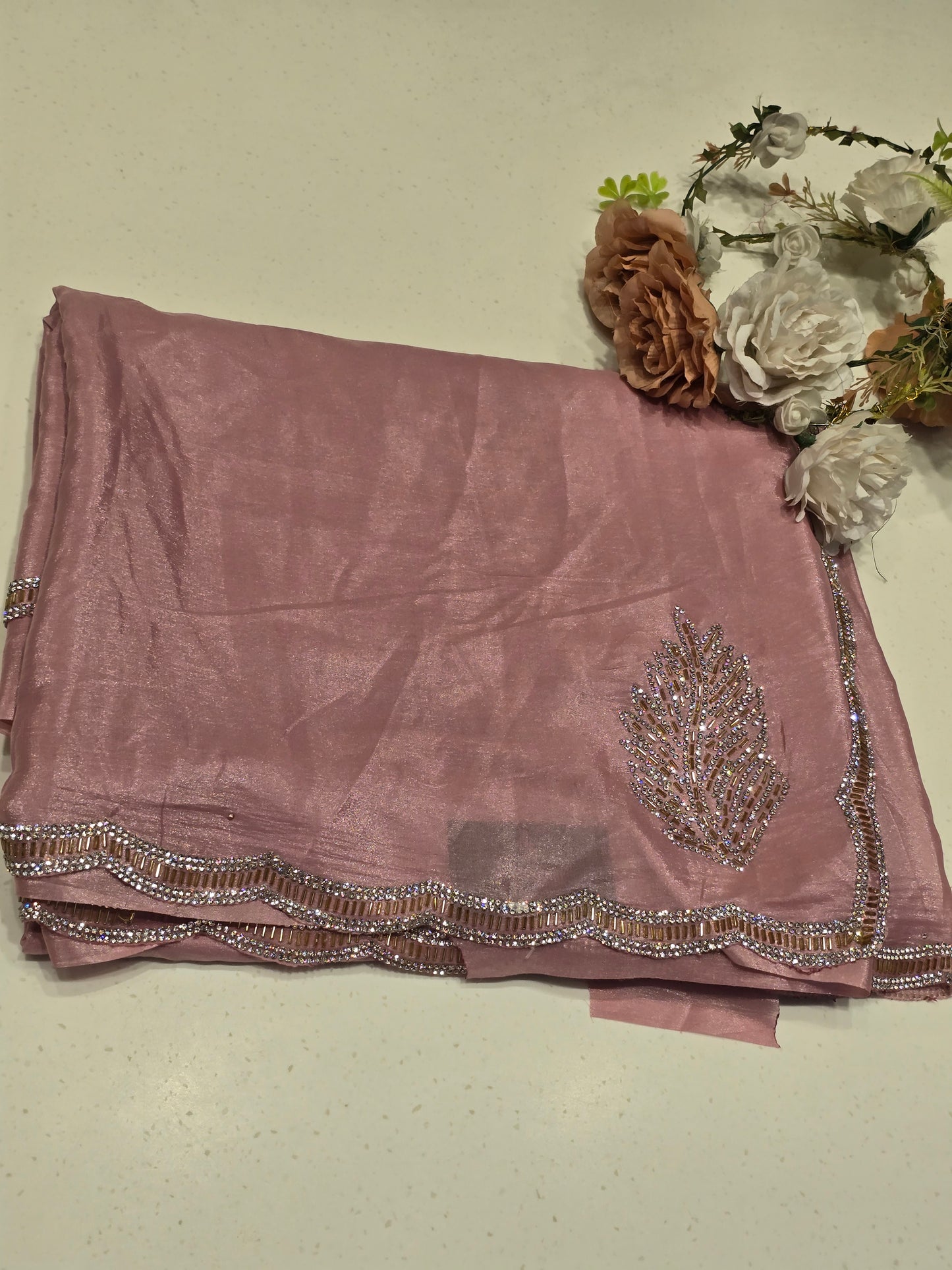 Organza with stone work saree and border Party wear