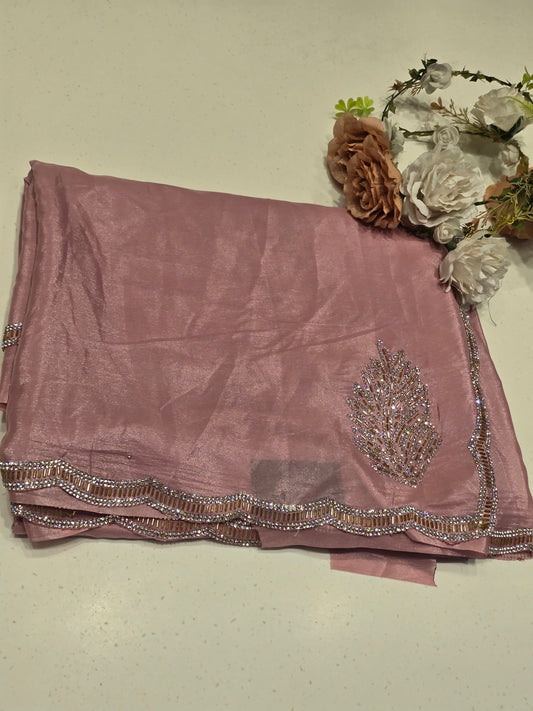 Organza with stone work saree and border Party wear