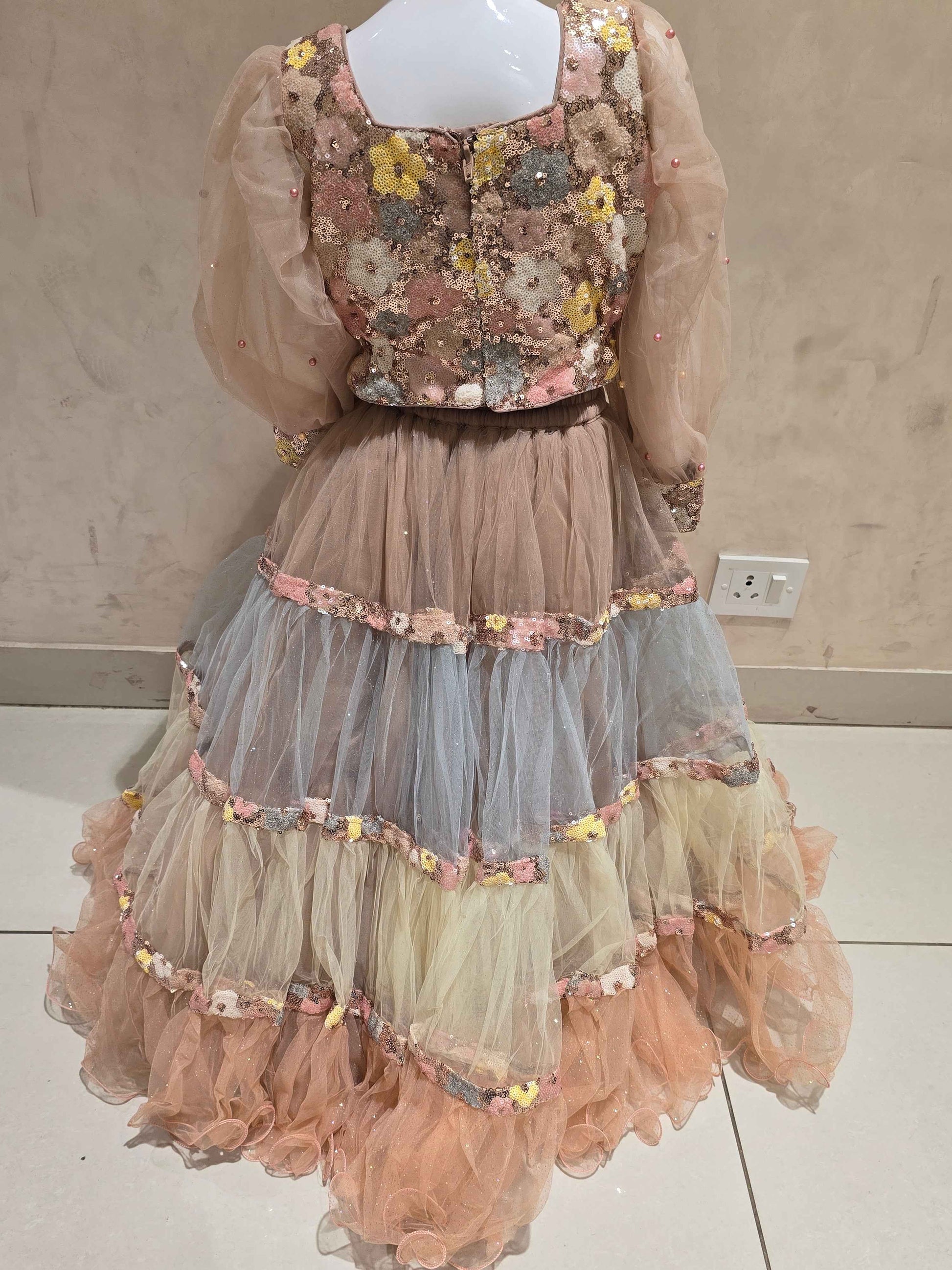 Multi Colour Knitted Bridal Lehenga Set for Girls