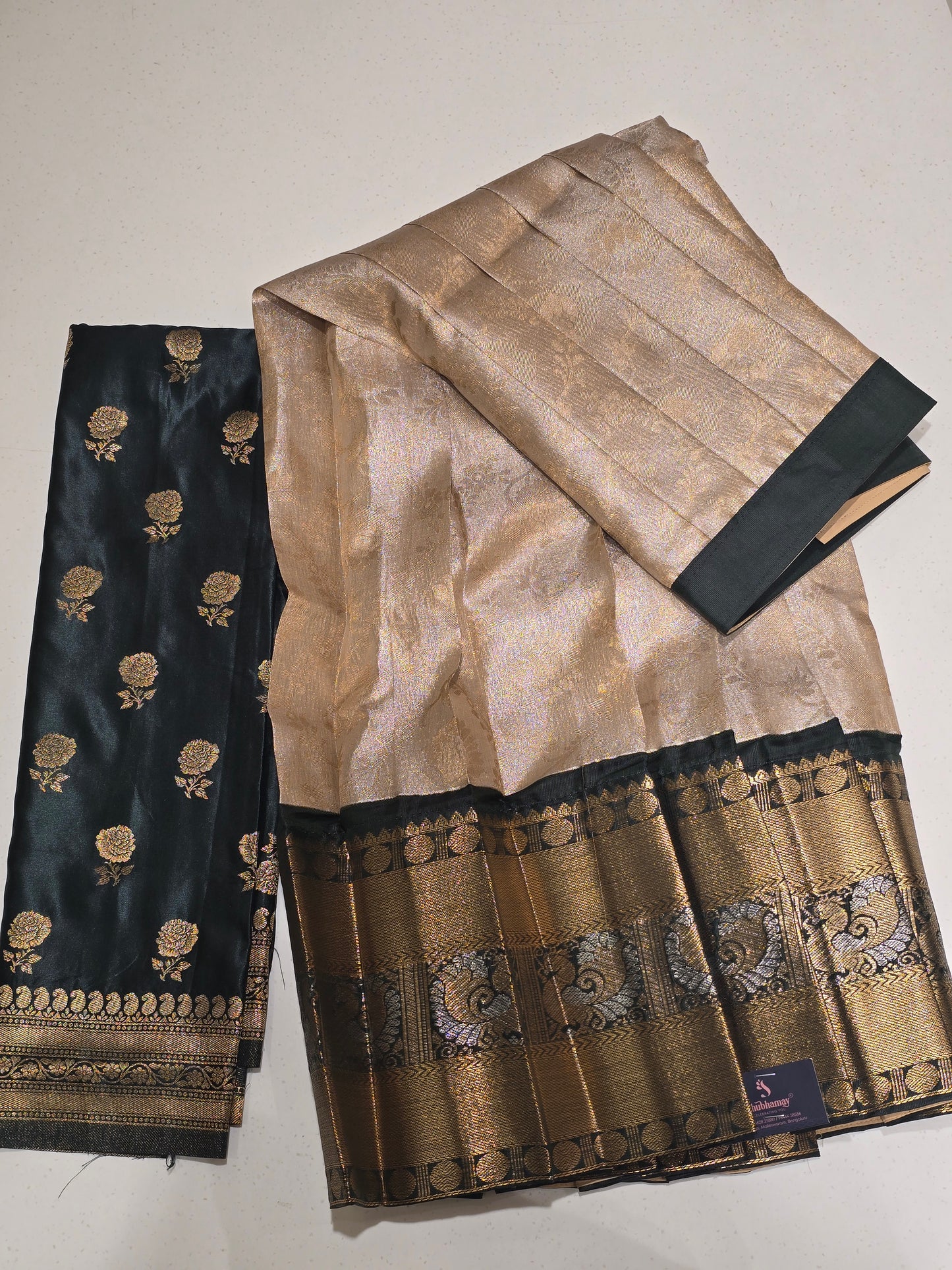 Women Peach Tissue Silk Semi Stitched Half Saree Set