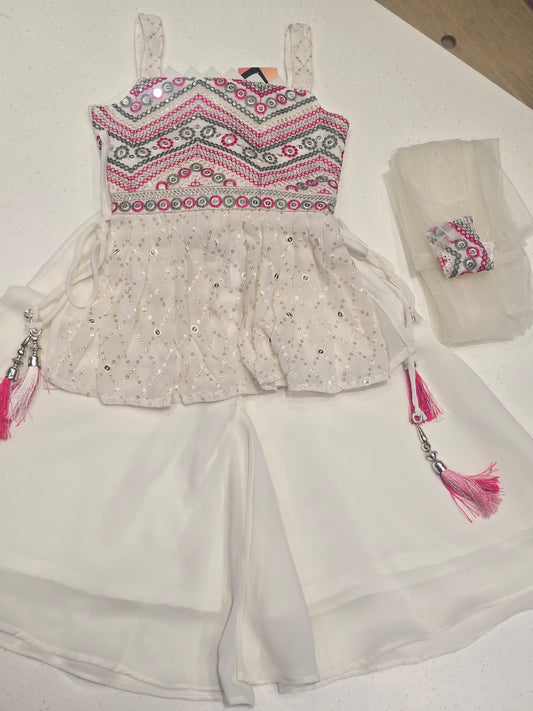 White Chiffon Sharara Set for Girls