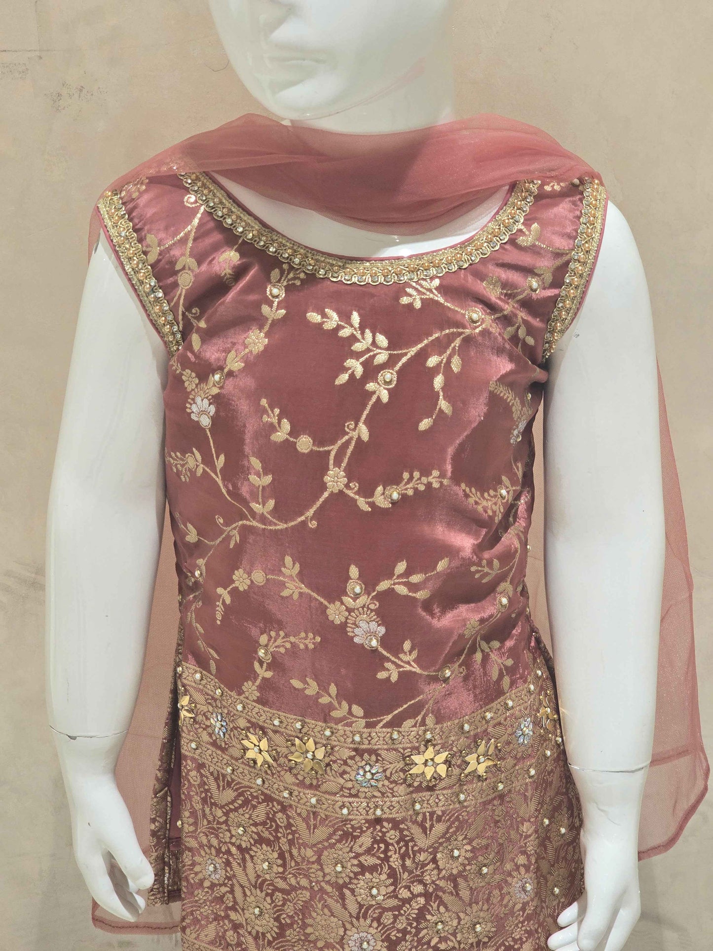 Peach Pink Crepe Silk Sharara Set for Girls