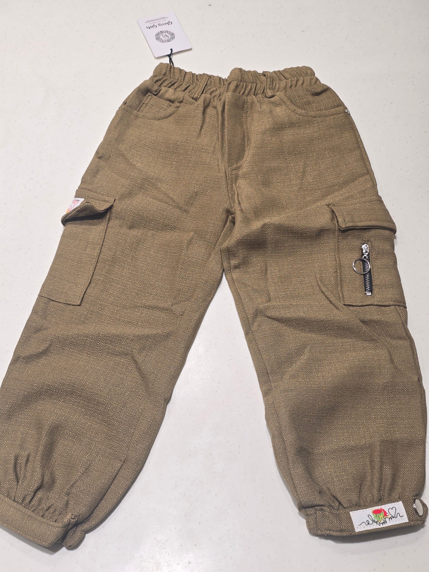 Mehendi Green Jute Cargo Pants for Girls