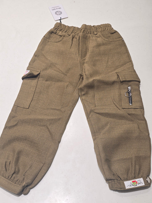 Mehendi Green Jute Cargo Pants for Girls
