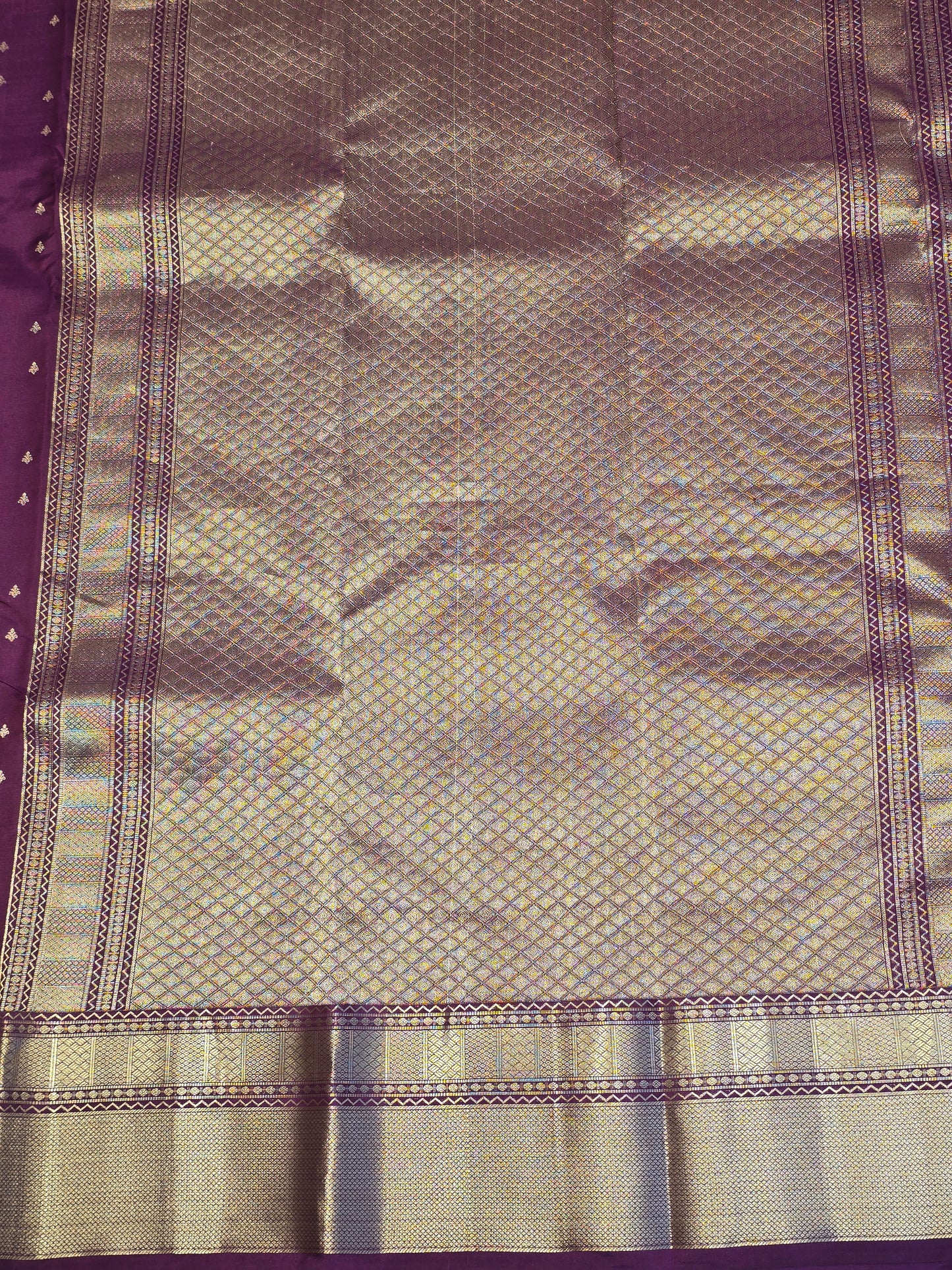 Women Purple Pure Kanjivaram Silk Saree with Silver Rudrakshi Motifs