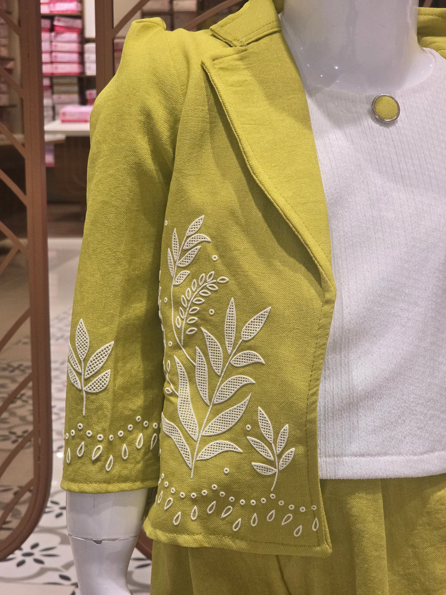 Linen Cotton Light Orange Coat Set with Embroidery Jacket, Puff Sleeves & Sling Bag (3-Piece Set)