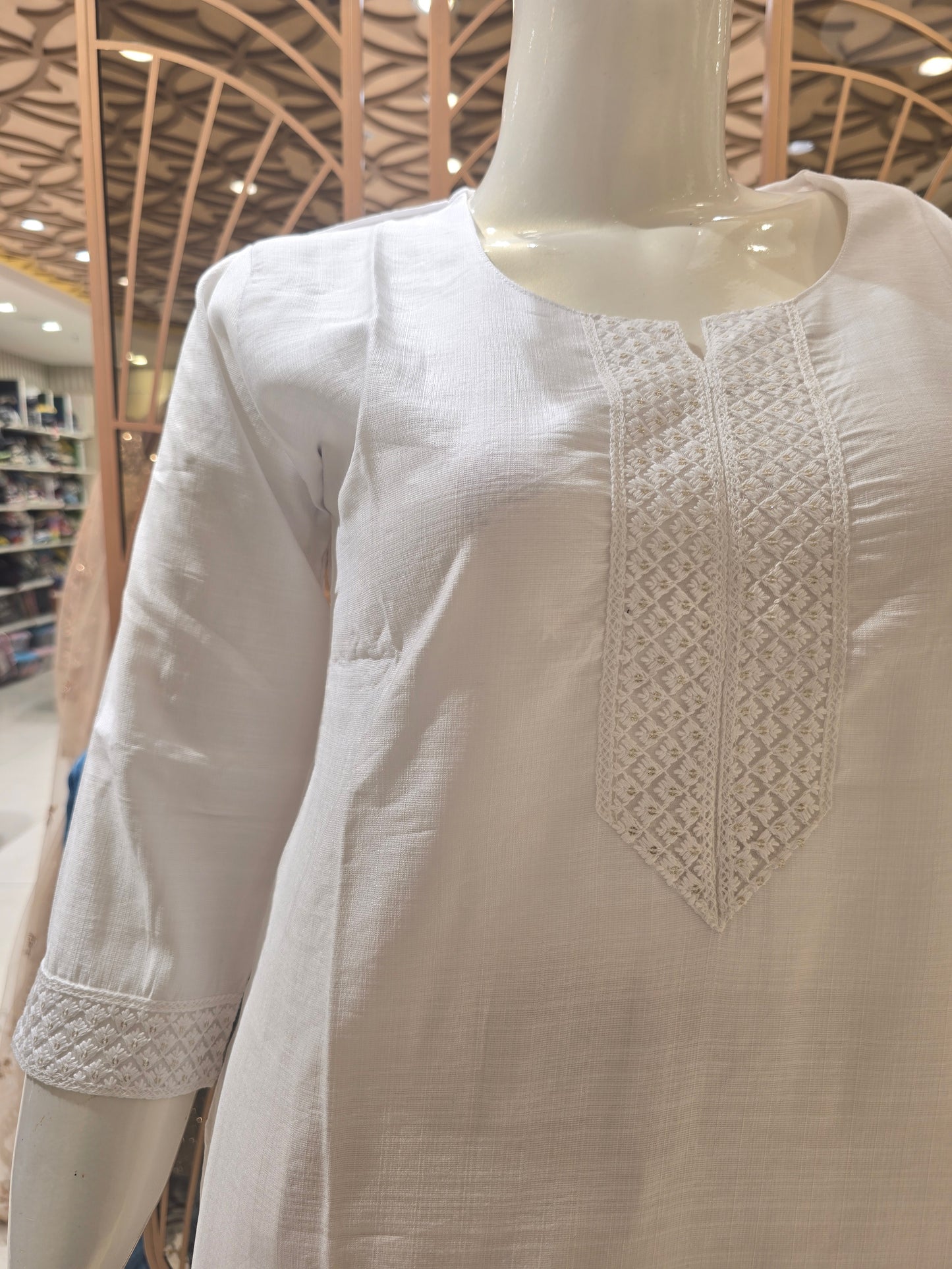 Women White Linen Cotton Straight Top