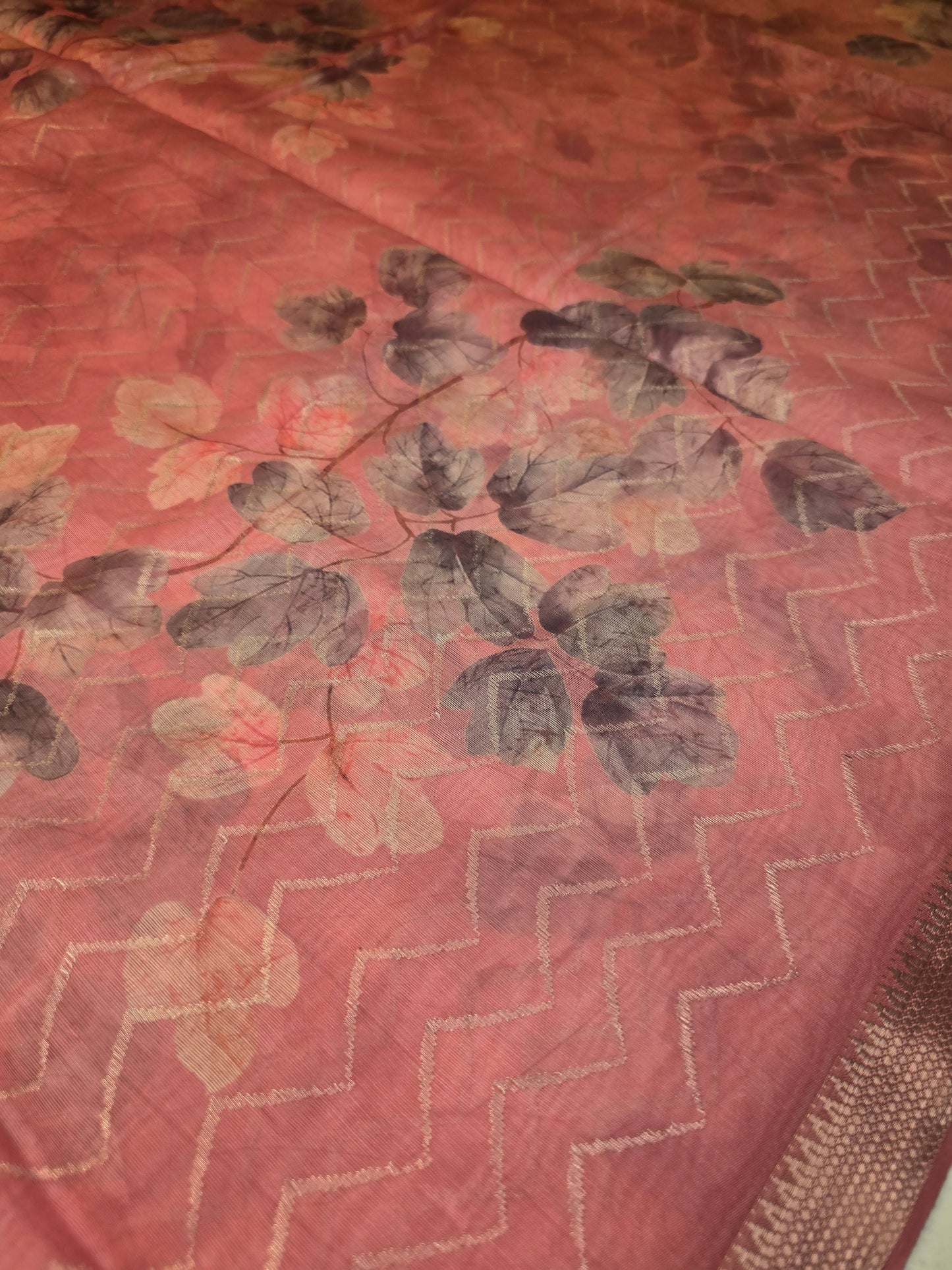 Cotton Lining Floral Printed Saree with Zigzag Horizontal Design | Soft Daily Wear Cotton Saree