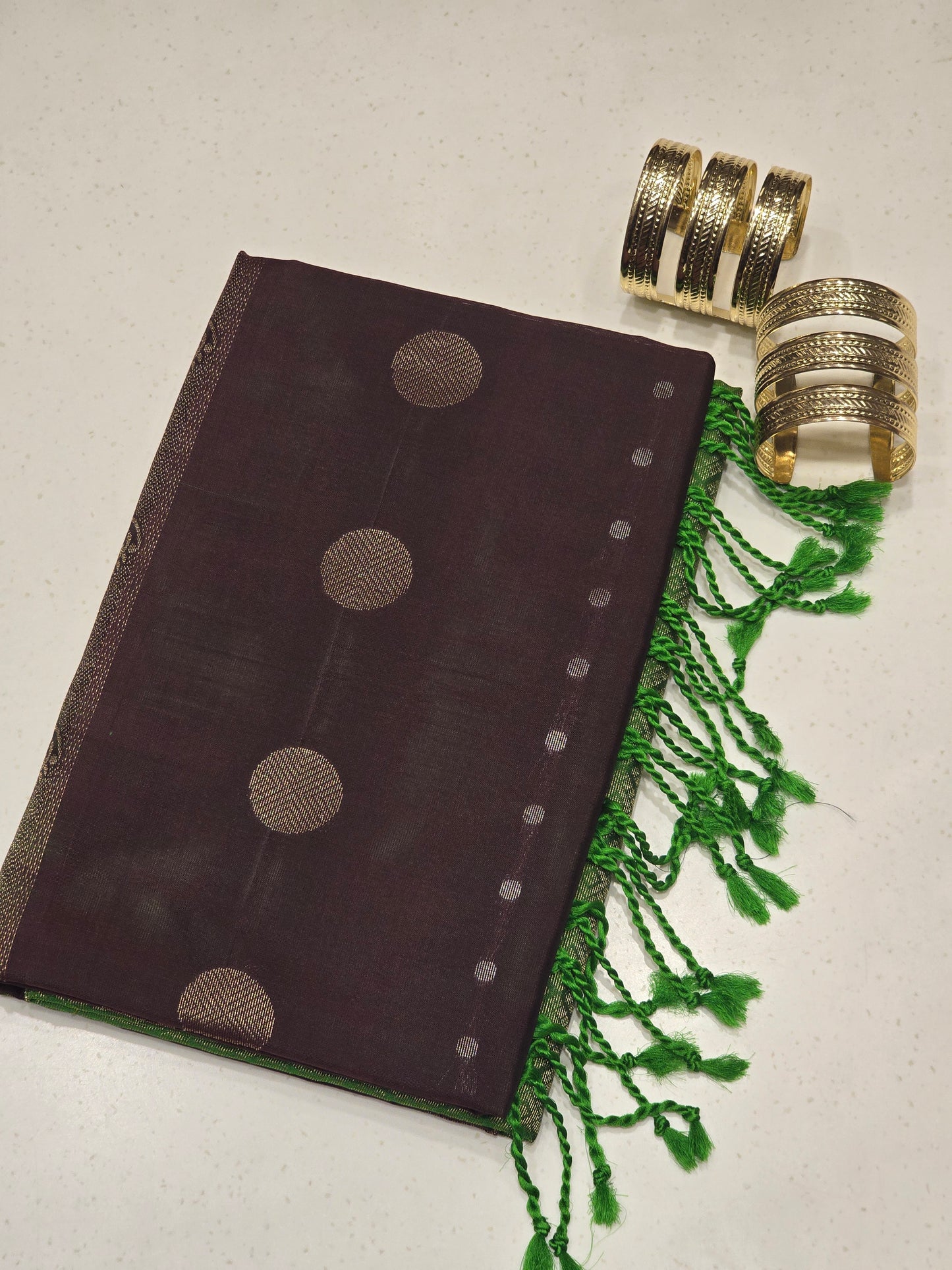 Pure Kanjivaram brown with green color soft silk with fancy border