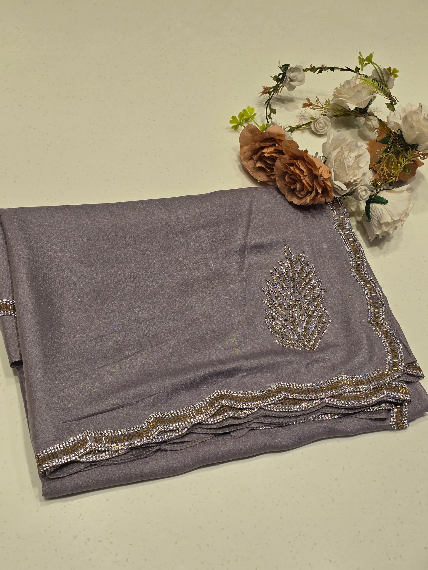 Organza with stone work saree and border Party wear