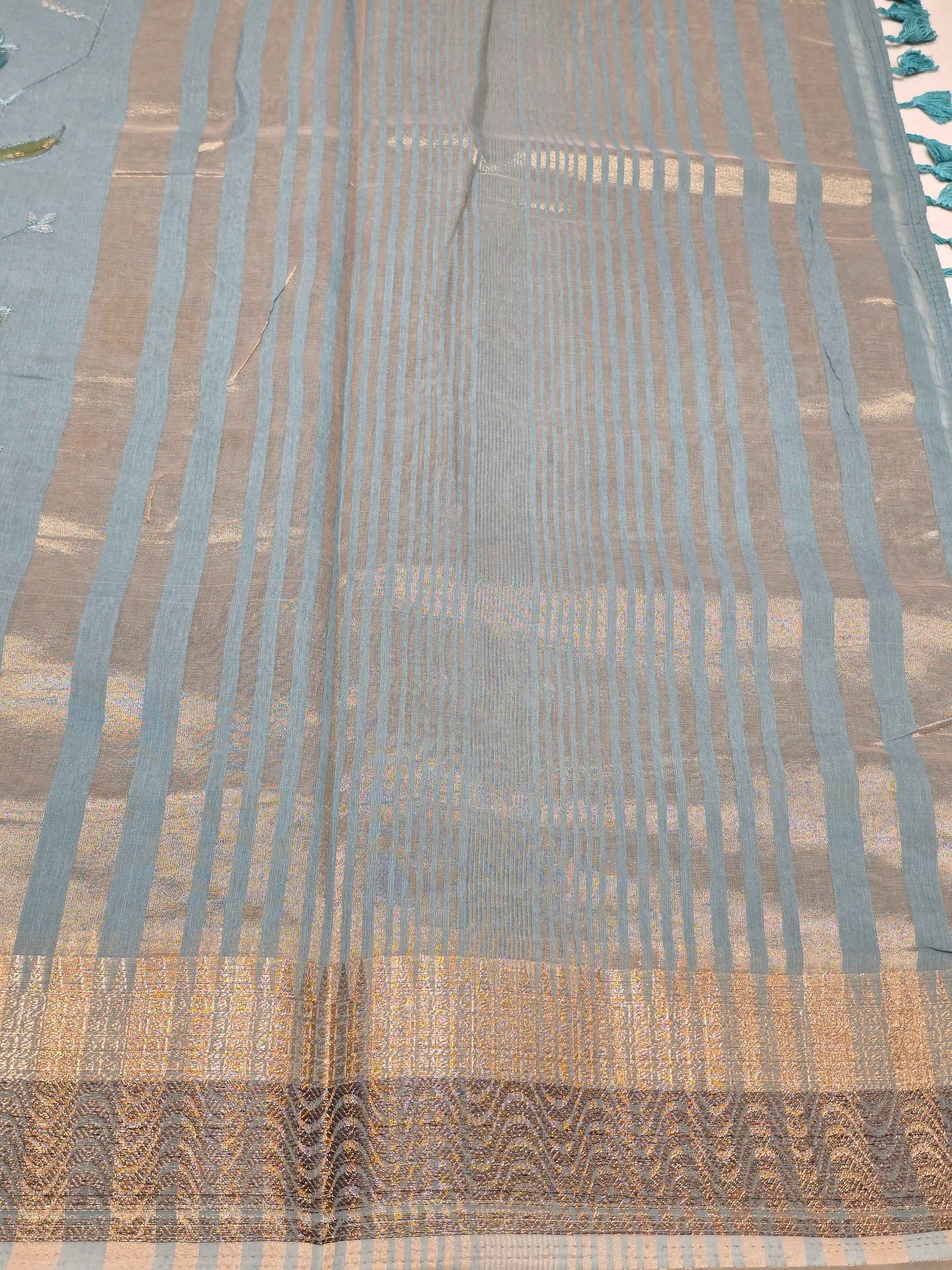 Tussar Saree with Multicolour Embroidery & Sequin