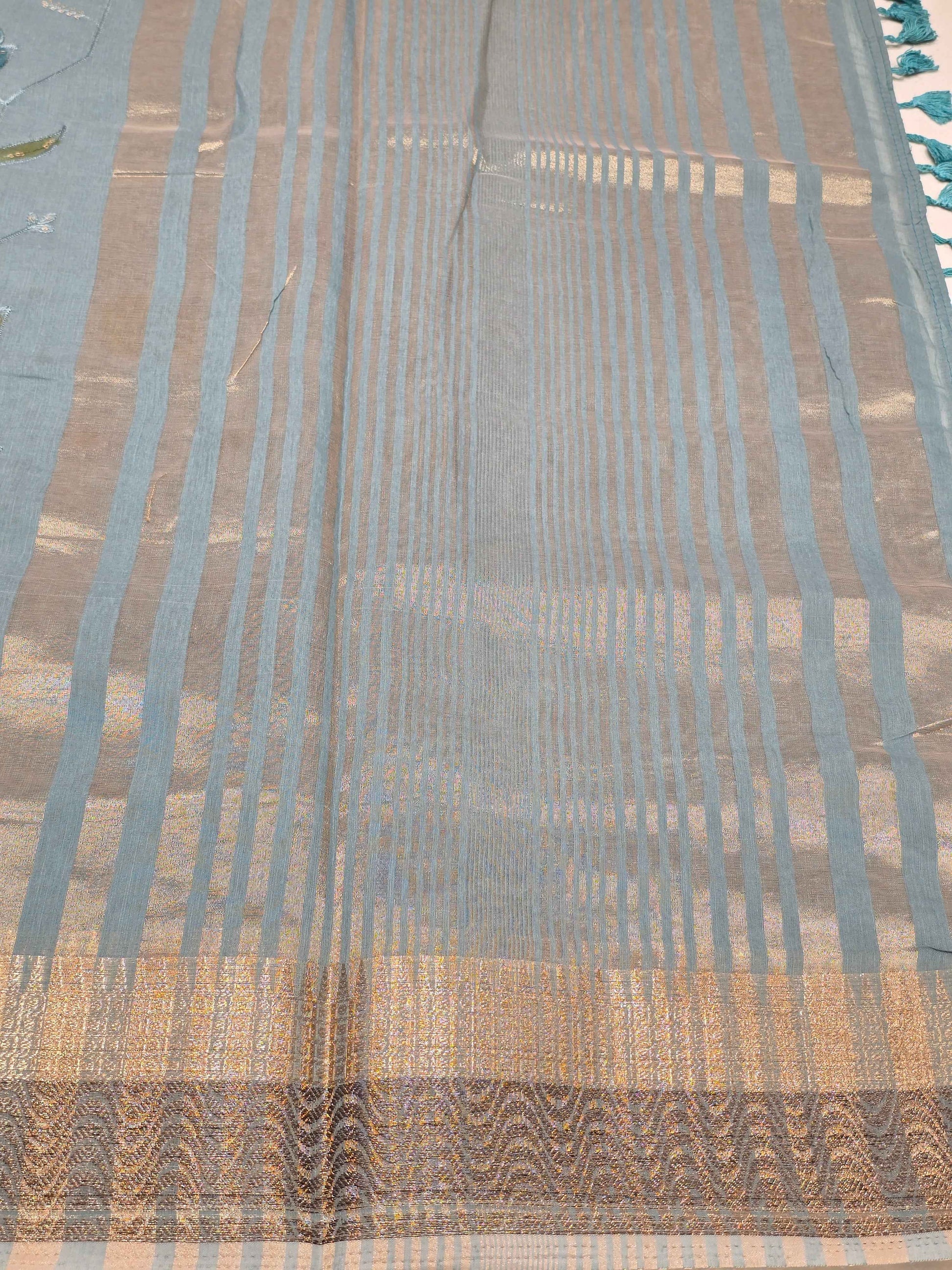 Tussar Saree with Multicolour Embroidery & Sequin
