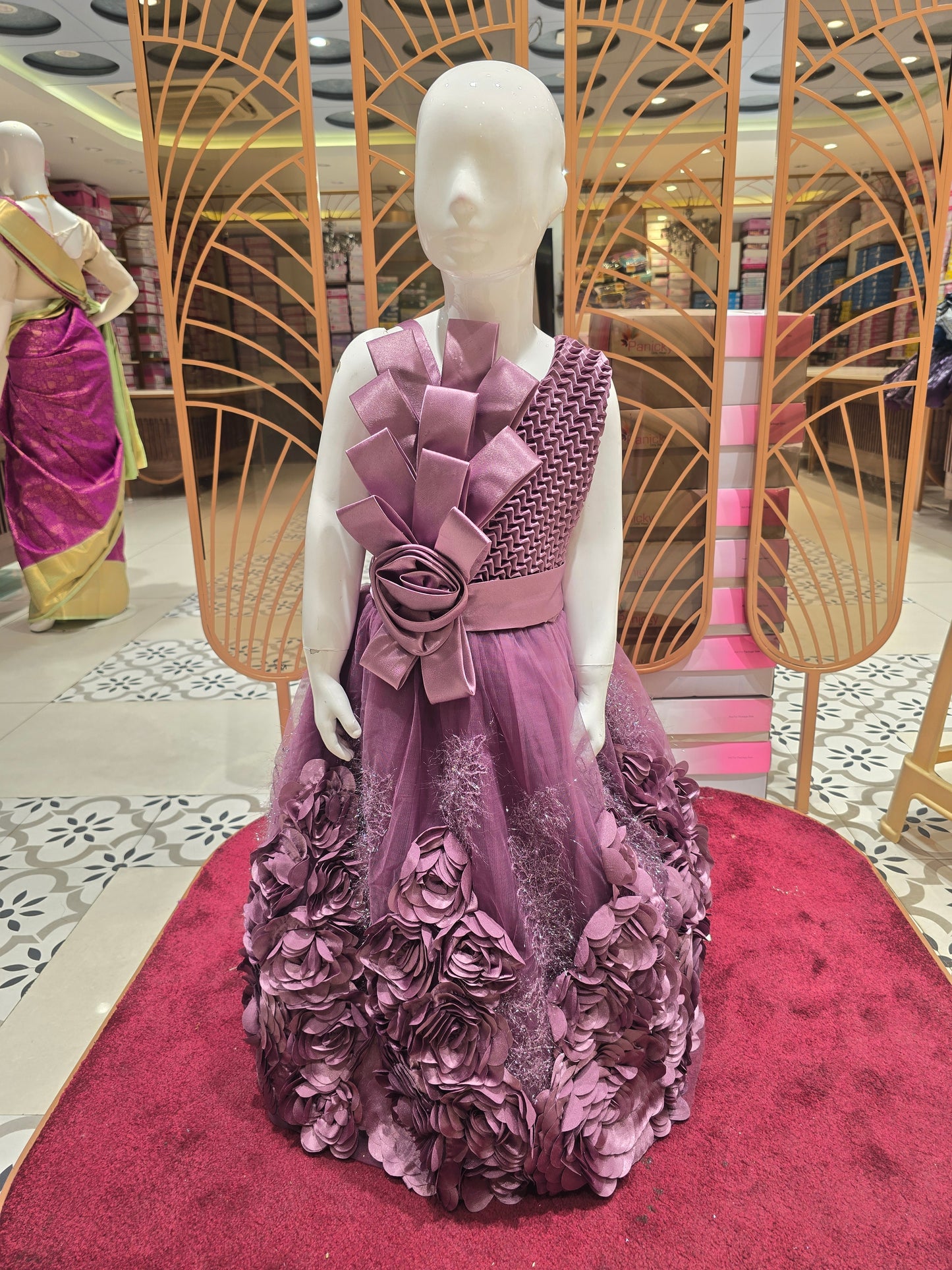 Onion Pink Satin Gown for Girls