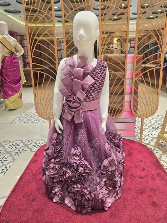 Onion Pink Satin Gown for Girls