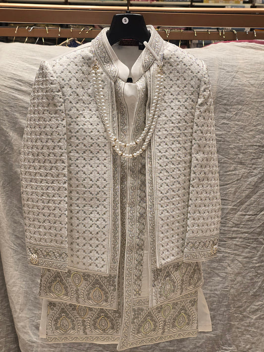 Boys Dupion Silk Indo-Western Set with Jari Hoshi Work and Open Jacket