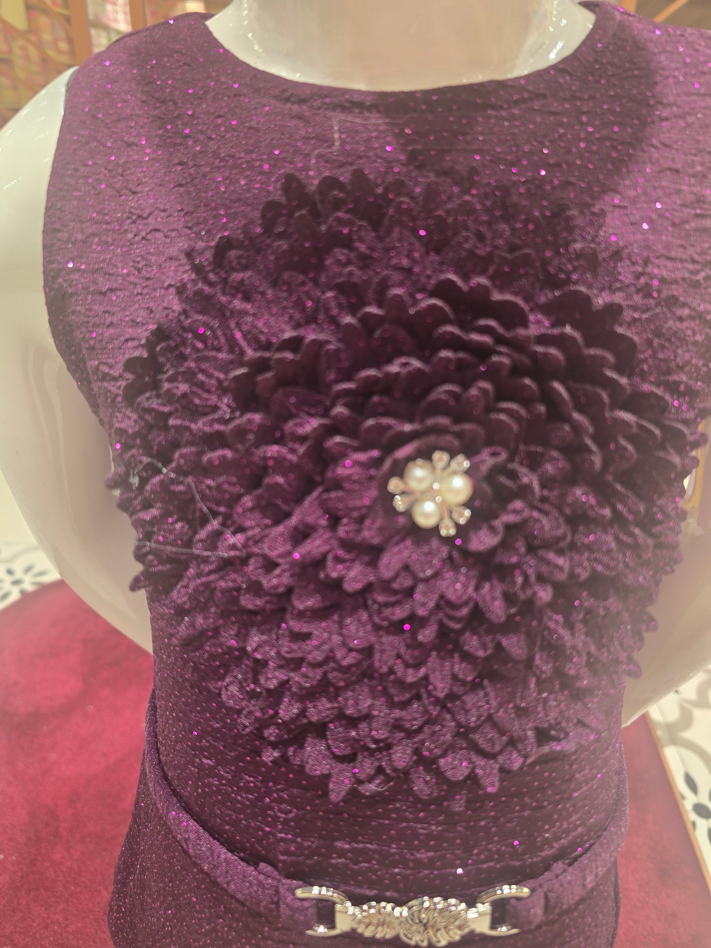 Wine Shimmer Sleeveless Western Party Wear Dress with Belt – Body Fitting