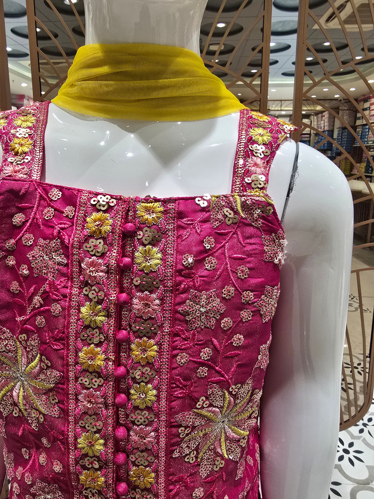 Girls Tissue Silk Indo Western Blazo Set in Rose Pink with Sequins Floral Embroidery, Spaghetti Straps, Cape Cut Front Slit Pant and Pleated Skirt Blazo for Festive and Party Occasions
