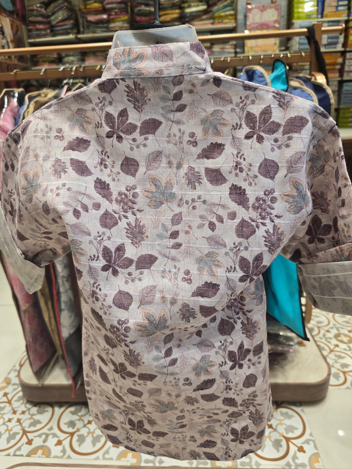 Boys Cotton Mix Printed Kurta Shirt – Full Sleeves