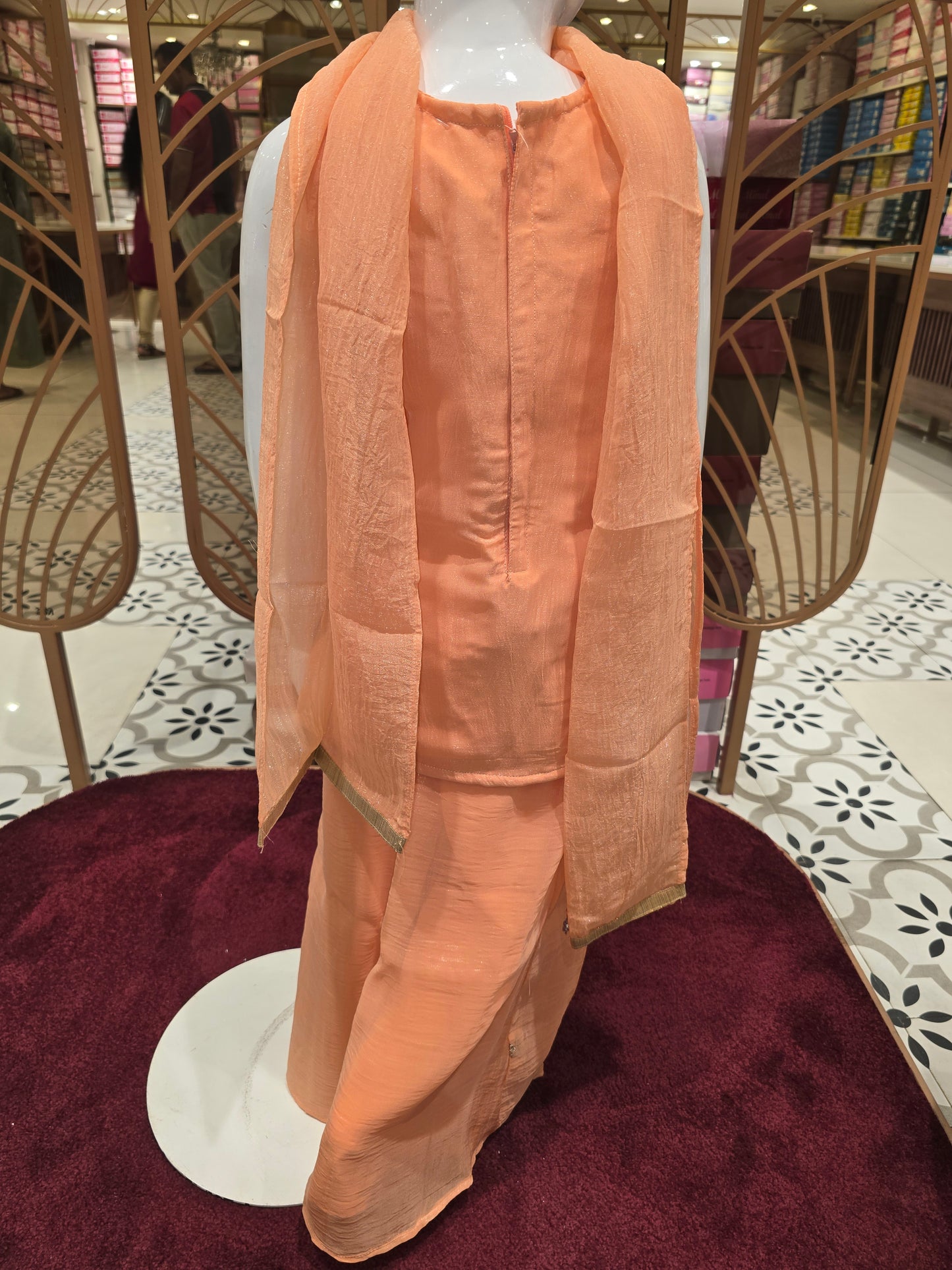 Girls Peach Crepe V Neck Sharara Set