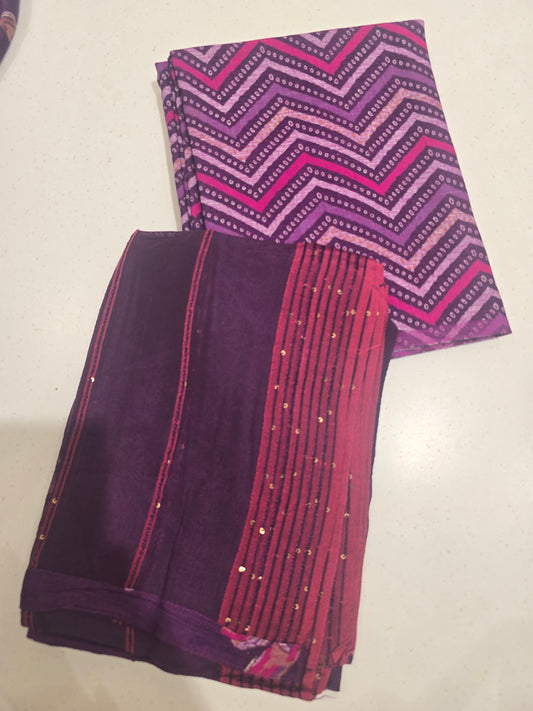 Purple Semi Cotton Dress Material