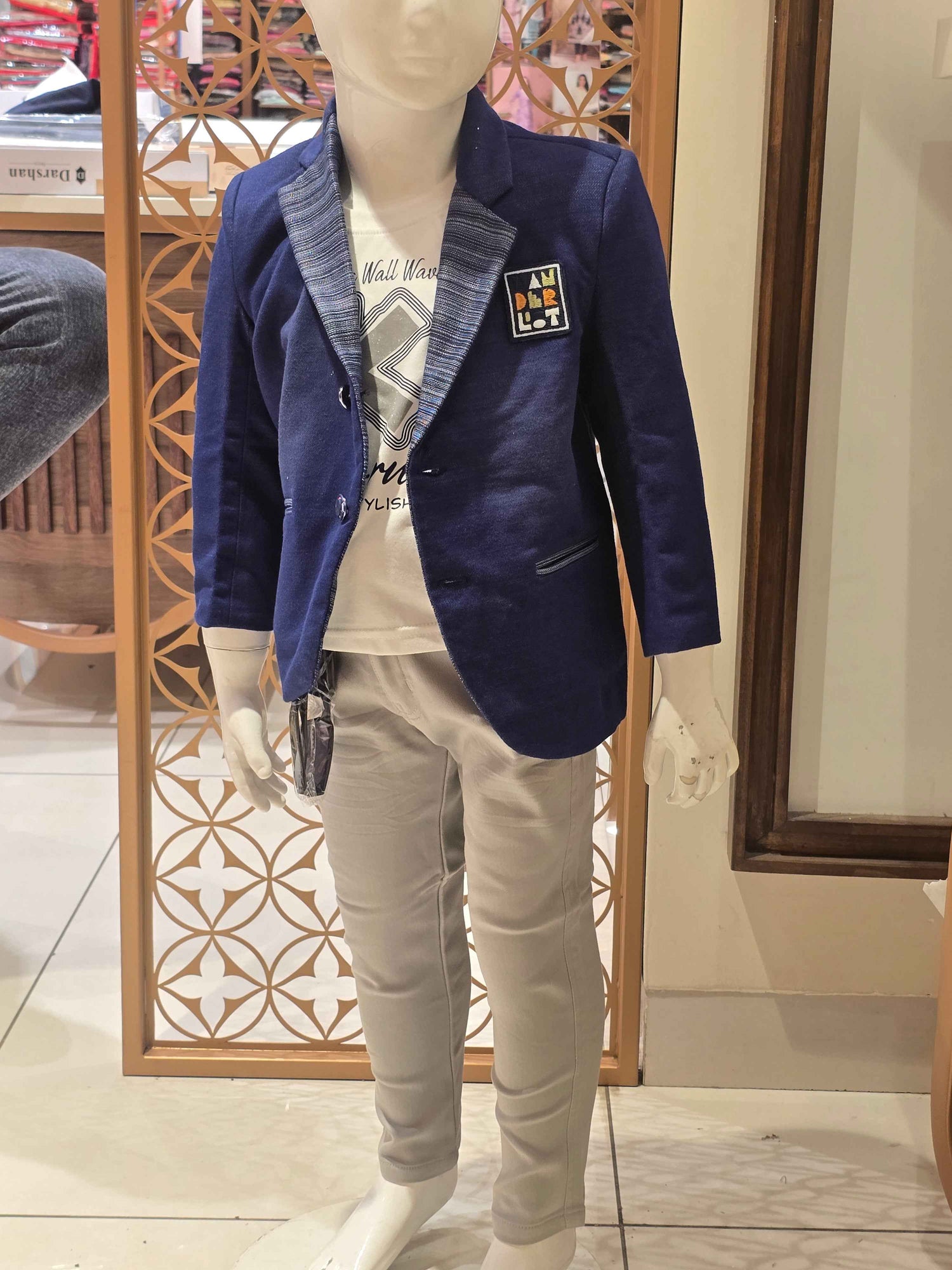 Lycra Material blue colour coat set for boy with pockets