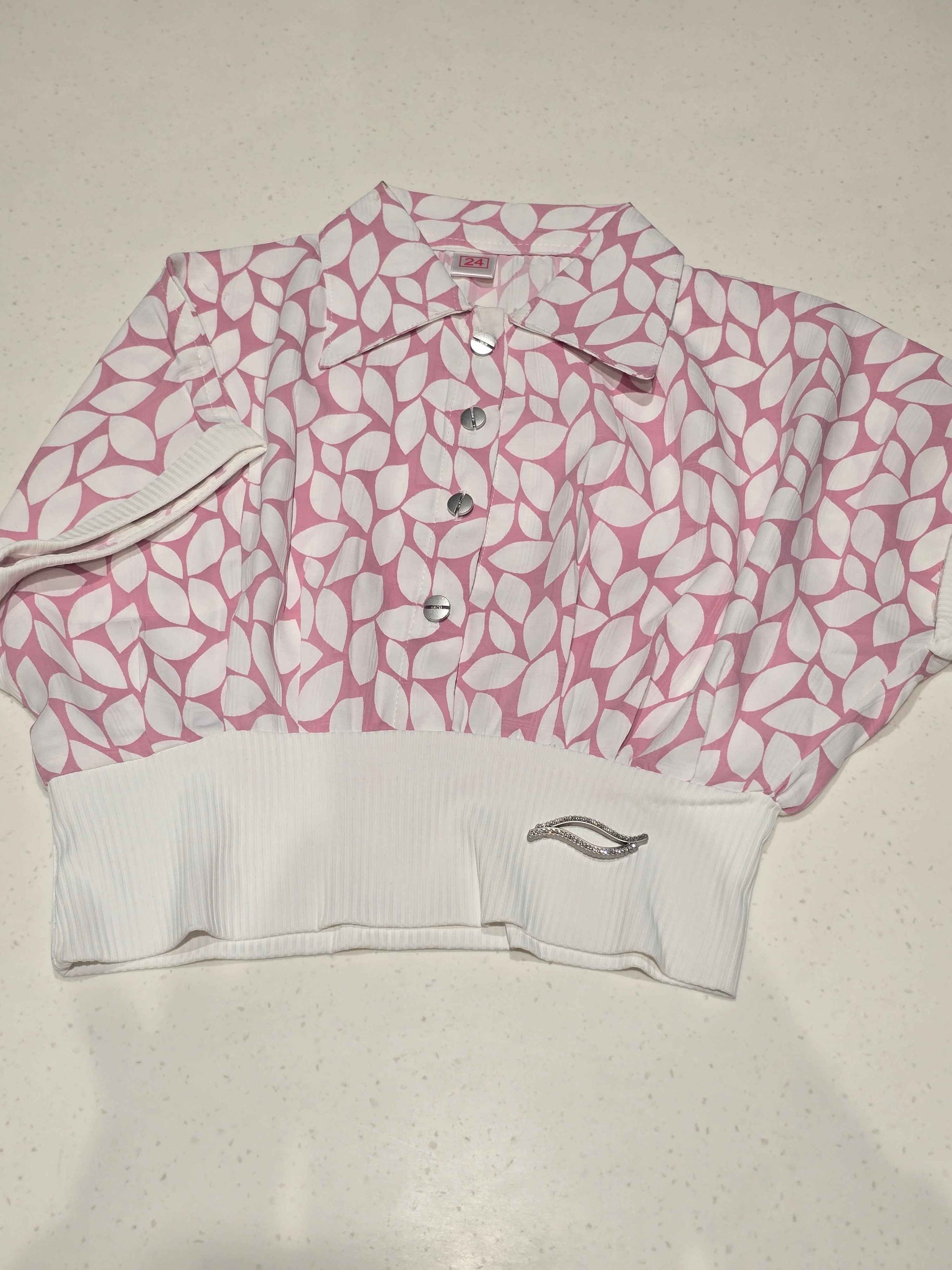 Lycra Material pink with white color western top for girl